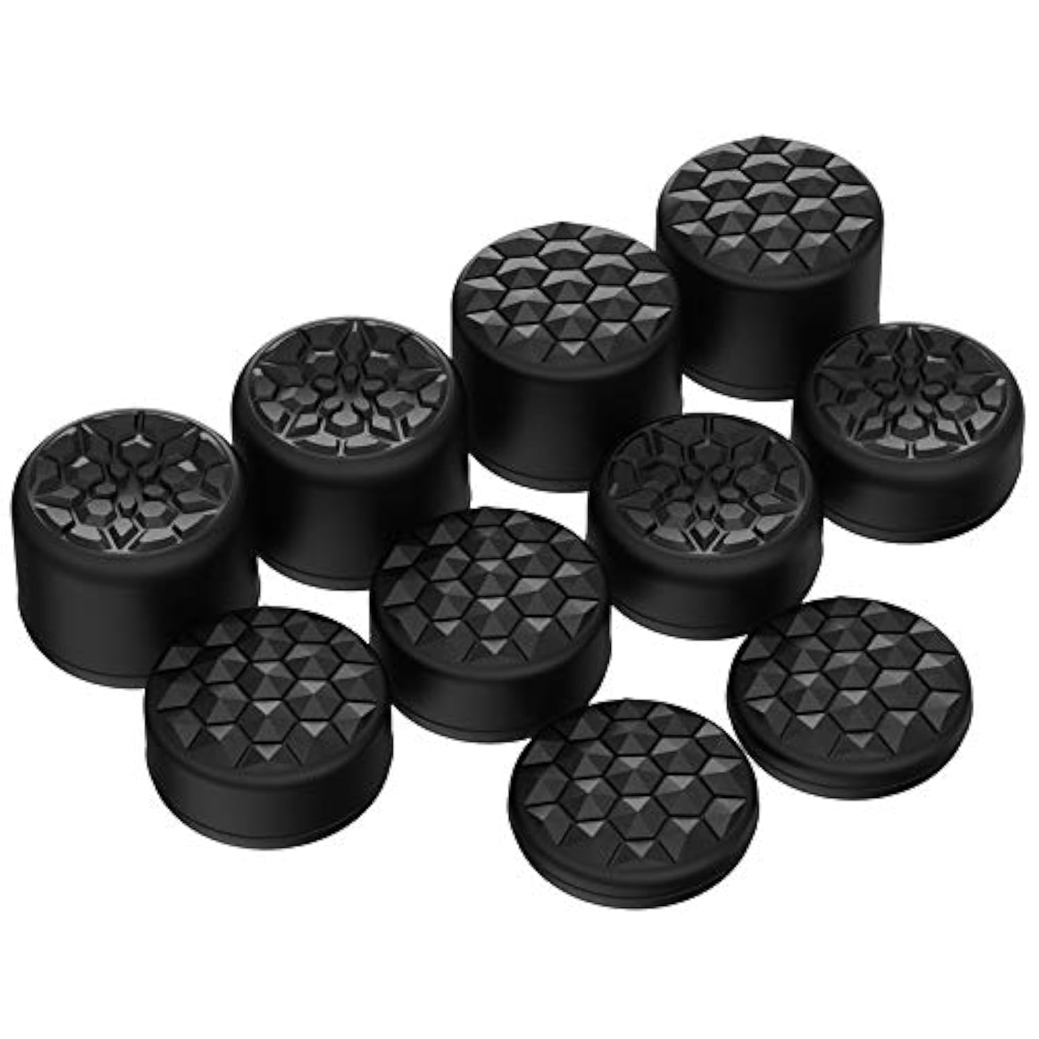 PlayVital Black Ergonomic Thumb Grips for PS5, PS4, Xbox Series X/S, Xbox One, Switch Pro Controller - 3 Height Adjustable Convex & Concave Caps with Diamond Texture & Bomb Design - Perfect for Gaming, FPS, Racing & Long Sessions