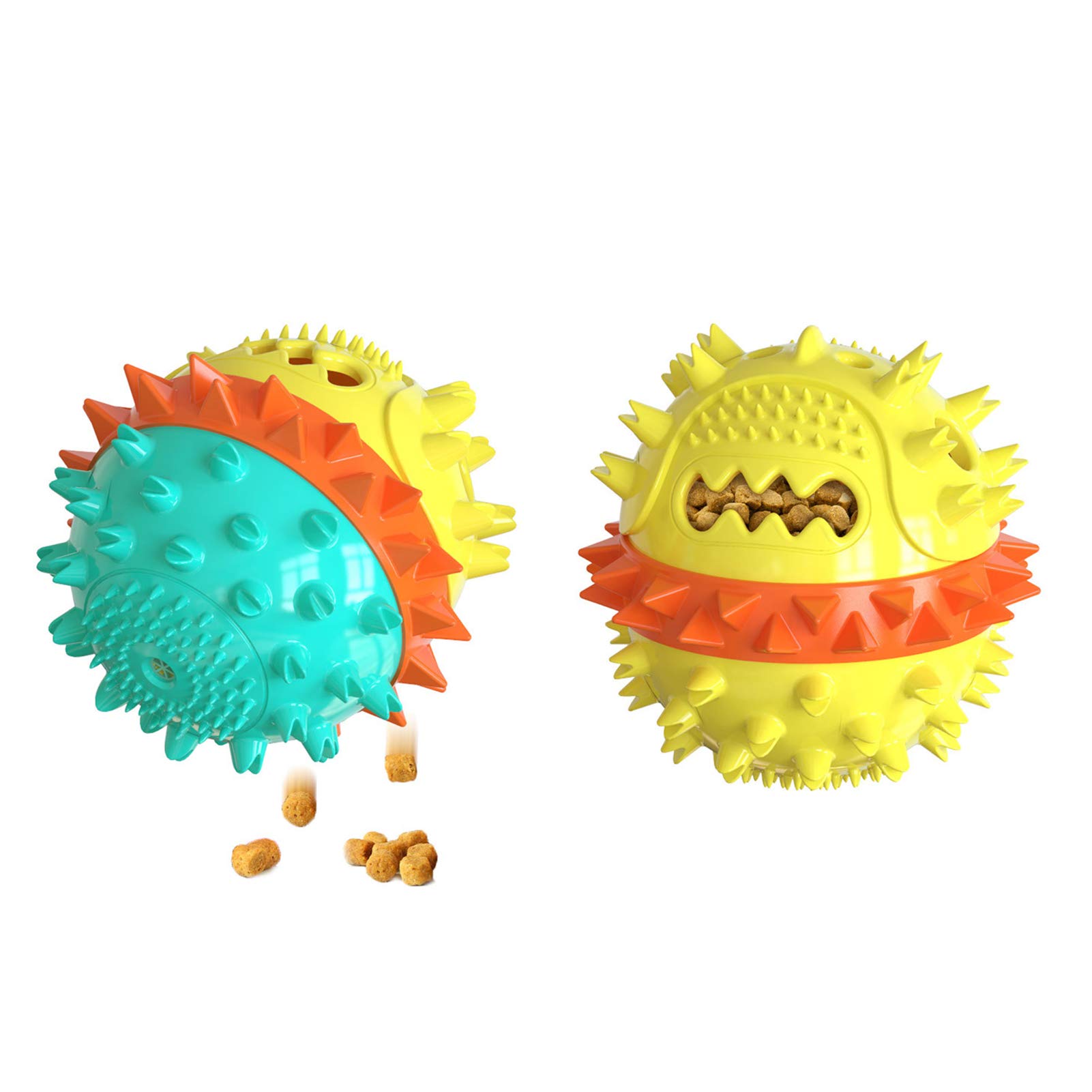 Durable Dog Chew Toys for Puppies - Squeaky Ball with Food Container & Teeth Cleaning - Interactive Training Toy for Small & Large Dogs (Yellow & Blue) - Perfect for Playtime, Teething Relief & Dental Health