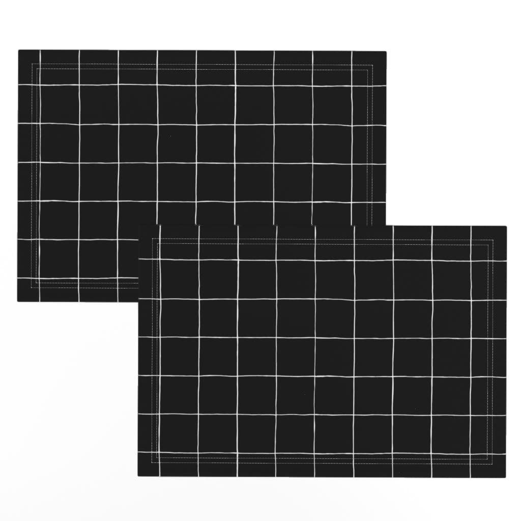 Spoonflower Linen Cotton Canvas Placemats Set of 2 - Black White Midcentury Modern Geometric Pattern Table Mats for Dining Room Decor & Kitchen Table Setting
