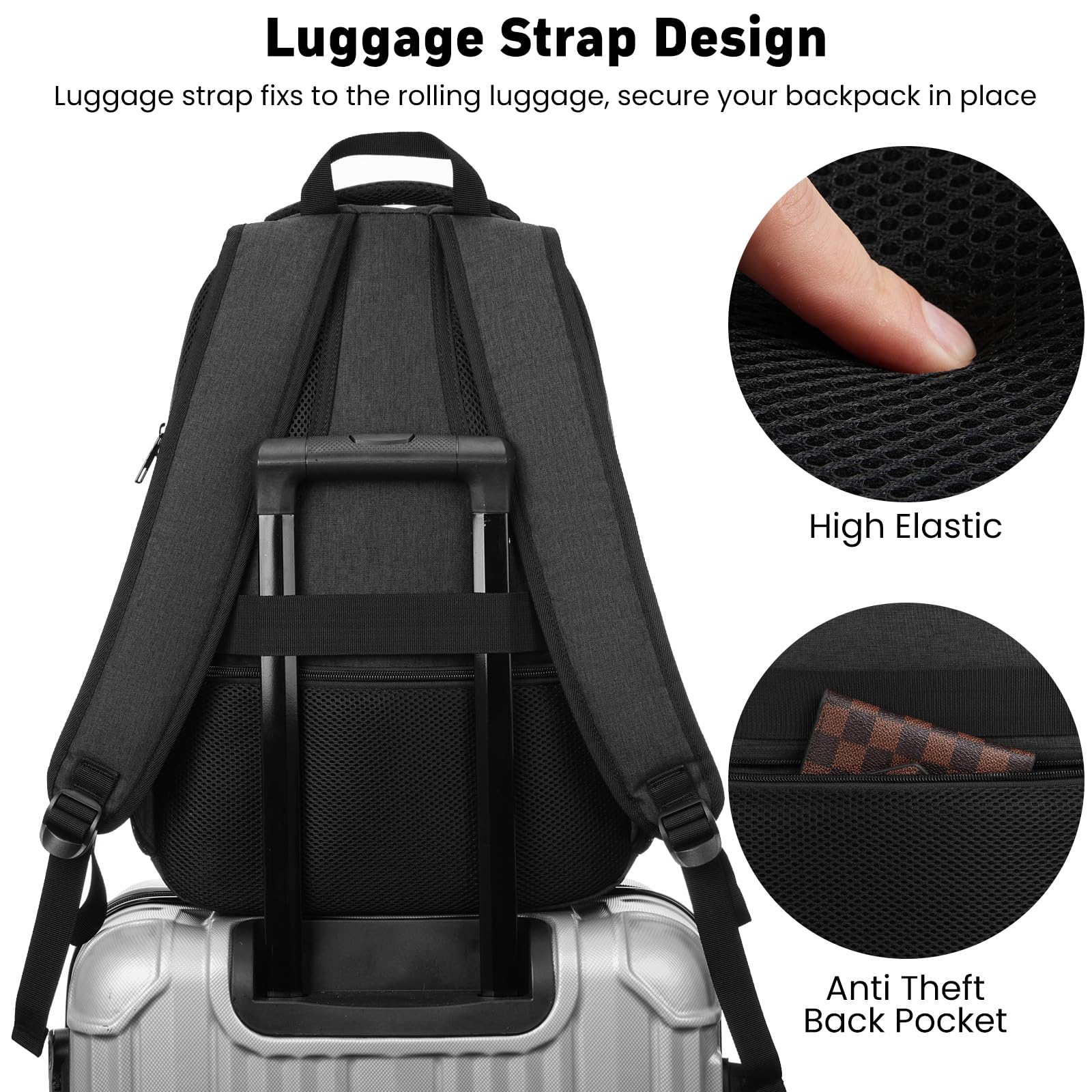 Durable 15.6 Inch Laptop Backpack for Men & Women - USB Charging Port, College Bookbag for School, Business, Work & Travel - Perfect for Students, Professionals & Commuters (Black)