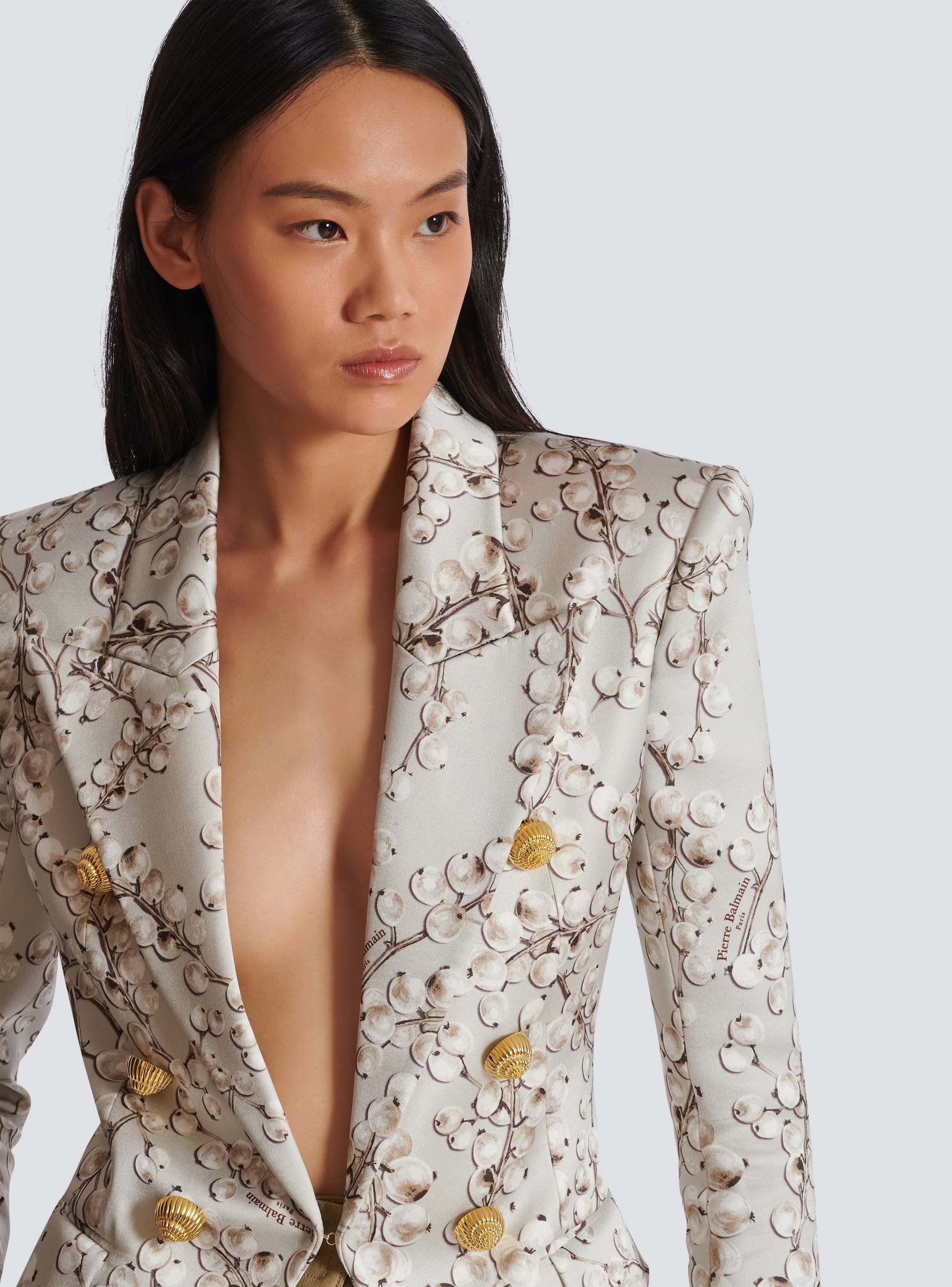 Stylish 6-Button Satin Jacket with Redcurrant Print - Perfect for Casual Outings & Evening Events