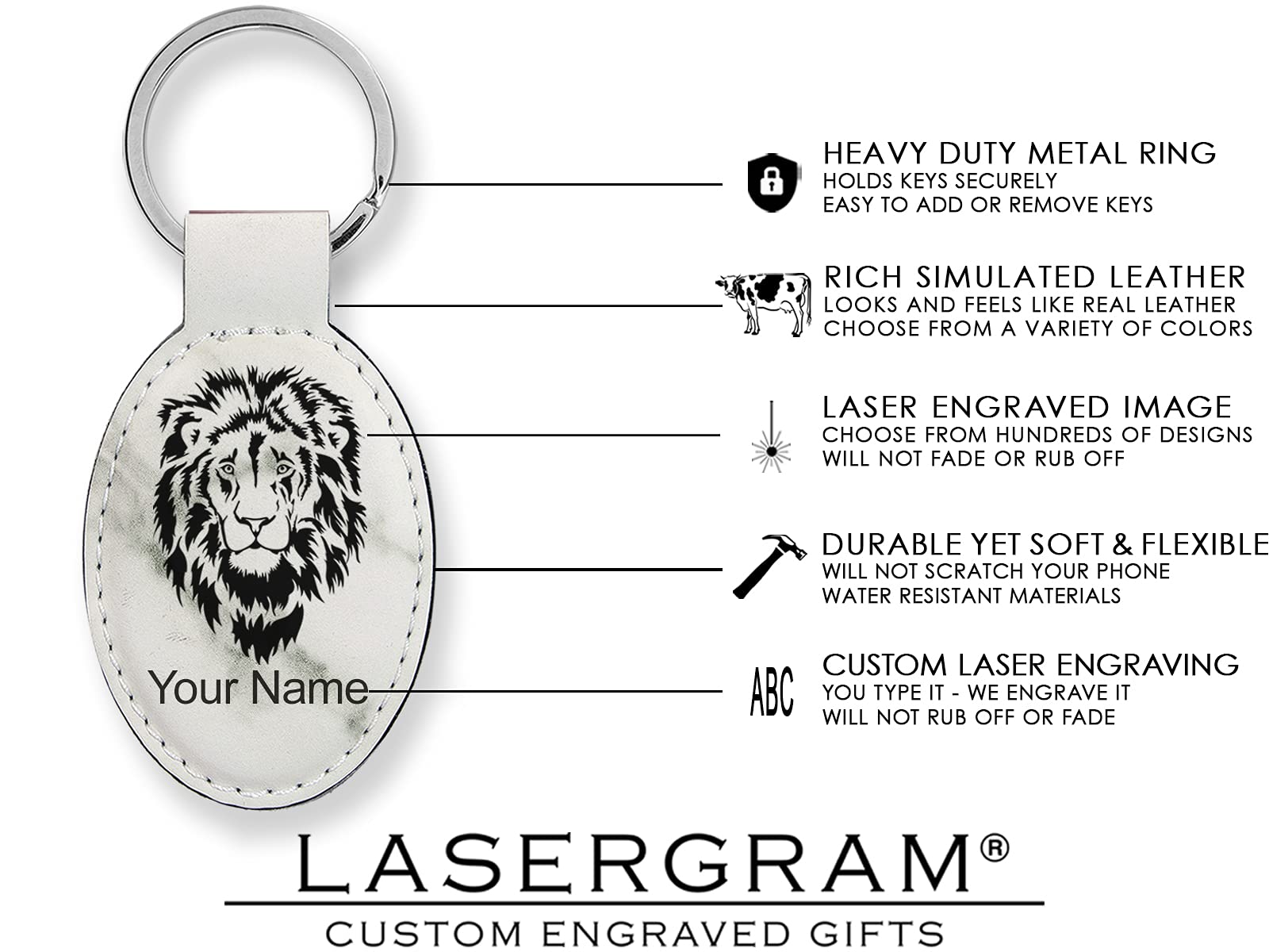 LaserGram Oval Keychain with Boat Anchor Design - Personalized Engraving Included (White Marble) | Perfect Gift for Boaters, Sailors & Nautical Enthusiasts