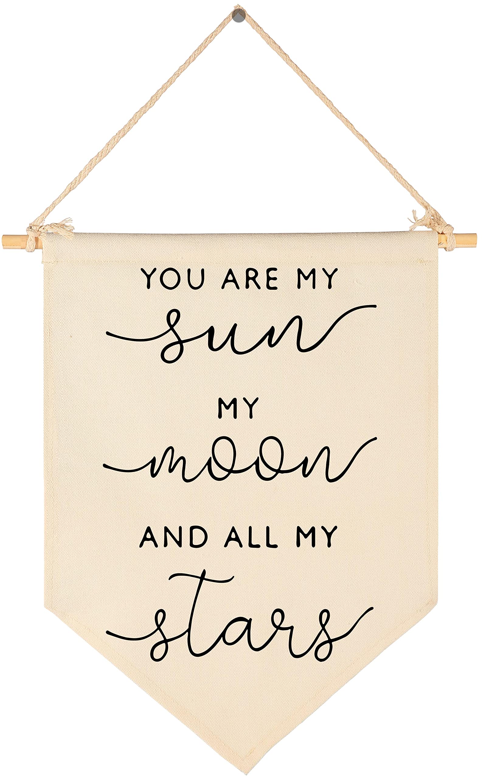 Nursery Wall Art - Sun Moon Stars Canvas Banner for Baby Kids Room Decor