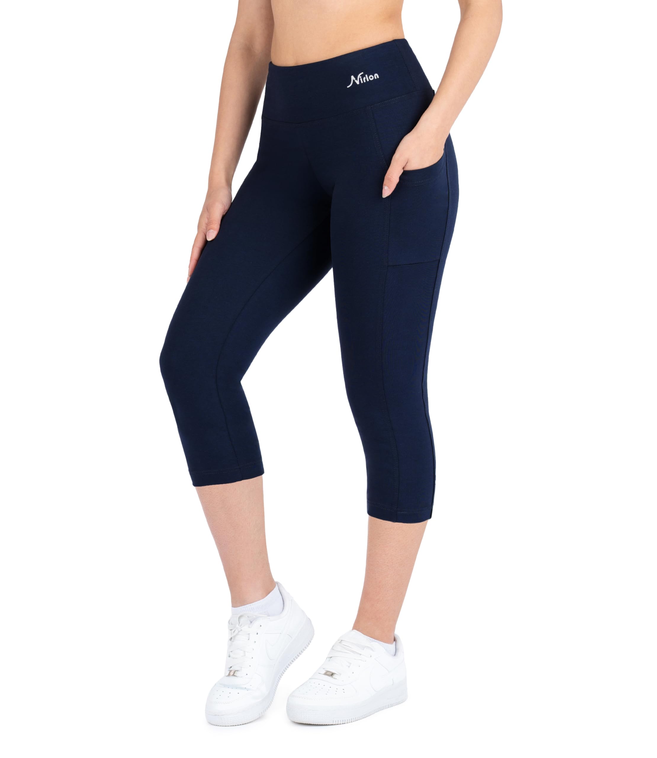 Nirlon Women's High Waisted Capri Leggings with Pockets - Breathable Workout Yoga Pants for Running, Gym & Casual Wear