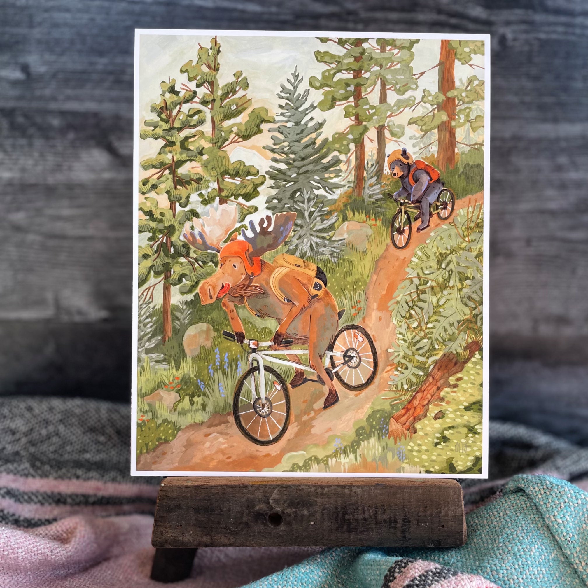 Mountain Biking Moose Print T-Shirt - Outdoor Adventure Graphic Tee for Cycling Enthusiasts - Perfect for Hiking, Camping & Trail Rides
