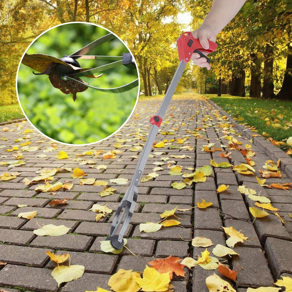 Foldable Reacher Grabber Tool - Lightweight Extendable Pick Up Stick for Trash, Garden Leaves & Household Items (Red Handle) - Ideal for Elderly, Disabled & Outdoor Cleaning