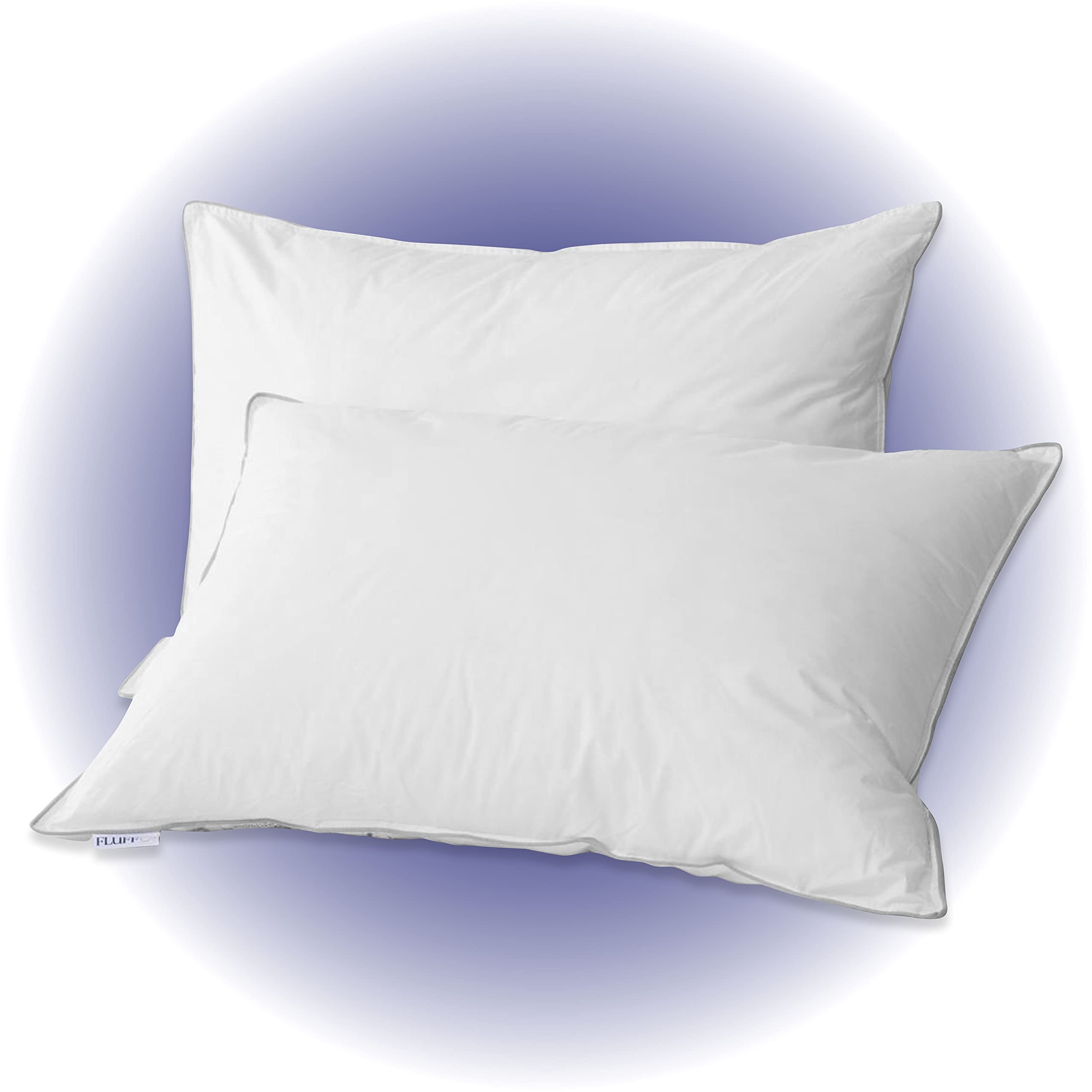 FluffCo Down and Feather Pillow Set of 2 - Queen Size Bed Pillows for Side Sleepers, 5-Star Hotel Quality with Pillow-in-Pillow Construction | Firm & Soft Support for Ultimate Comfort | Perfect for Back, Stomach & Side Sleepers, Luxury Bedroom Upgrade