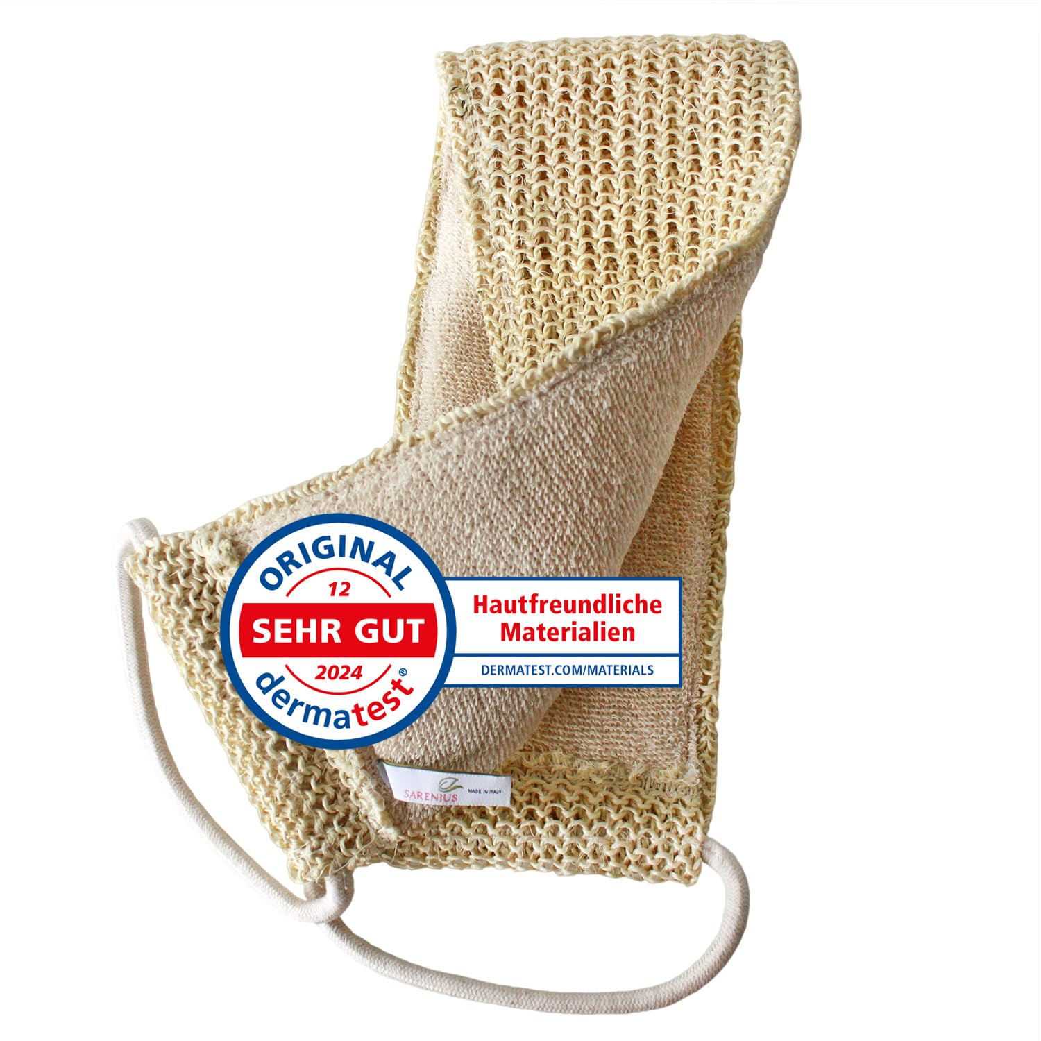 Dual-Sided Massage Belt for Back Scrub, Body Exfoliation & Dry Brushing - Organic Sisal & Cotton - Perfect for Spa, Home Relaxation & Skin Care Routine
