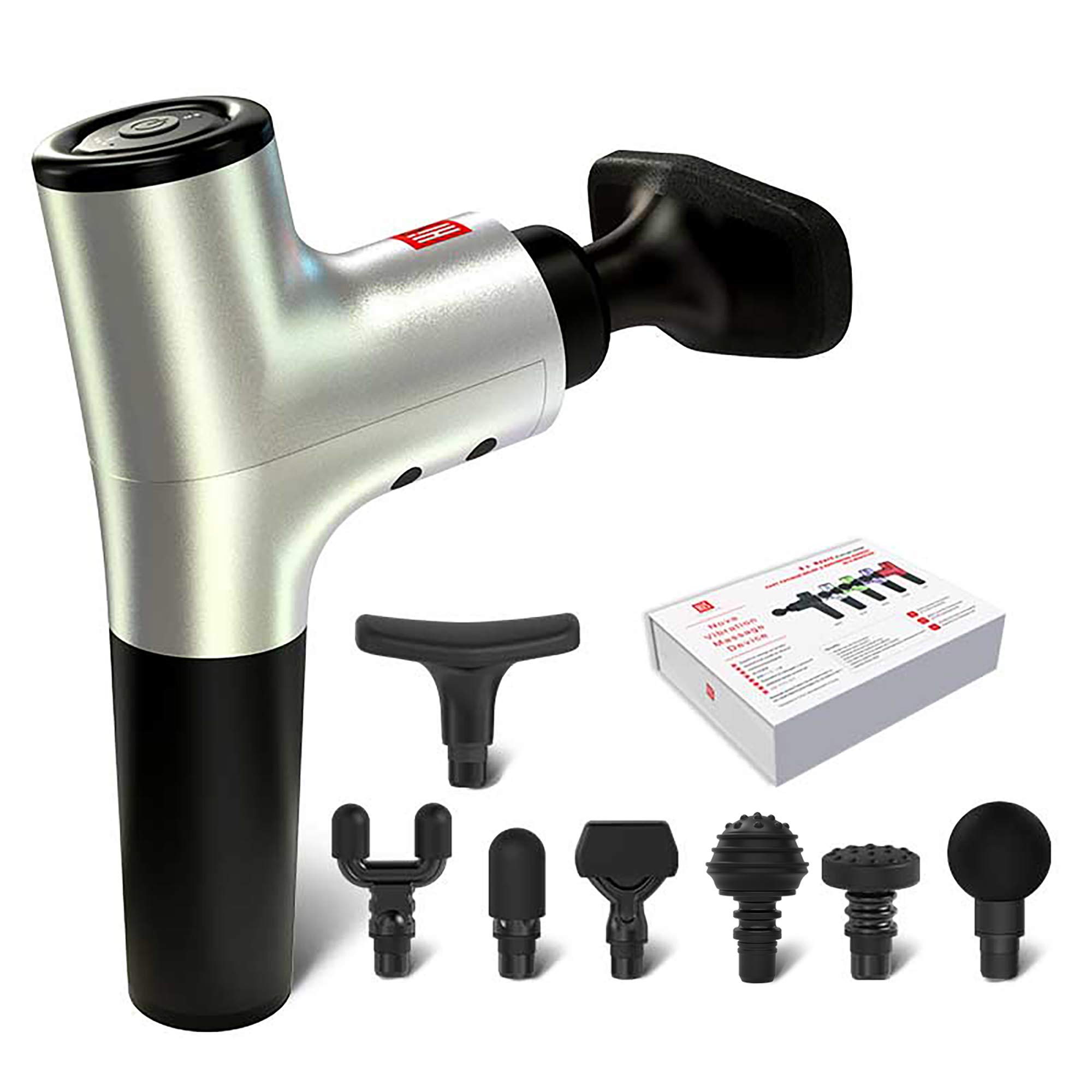Nova Massage Gun with 7 Interchangeable Heads - Deep Tissue Muscle Pain Relief - Silver Portable Percussion Massager - Perfect for Athletes, Gym Recovery & Home Use