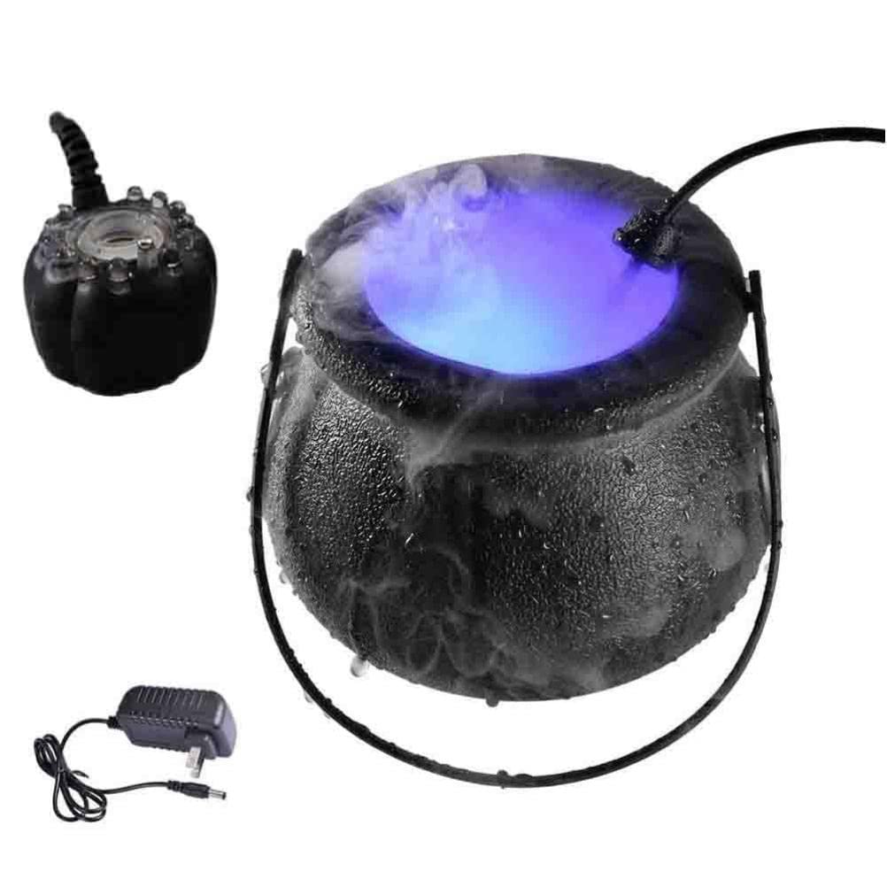 Halloween Witches Cauldron with Mist Maker - Black Witch Pumpkin Jar Fog Machine with 12 Color Changing LED Lights, Water Fountain & Pond Fogger - Perfect for Halloween Decorations, Home Parties, Haunted House Props & Spooky Gift Ideas