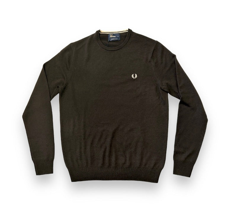 Fred Perry Classic Crew Neck Sweater - Dark Chocolate Brown Men's Knitwear | Perfect for Casual Wear, Office & Winter Outfits