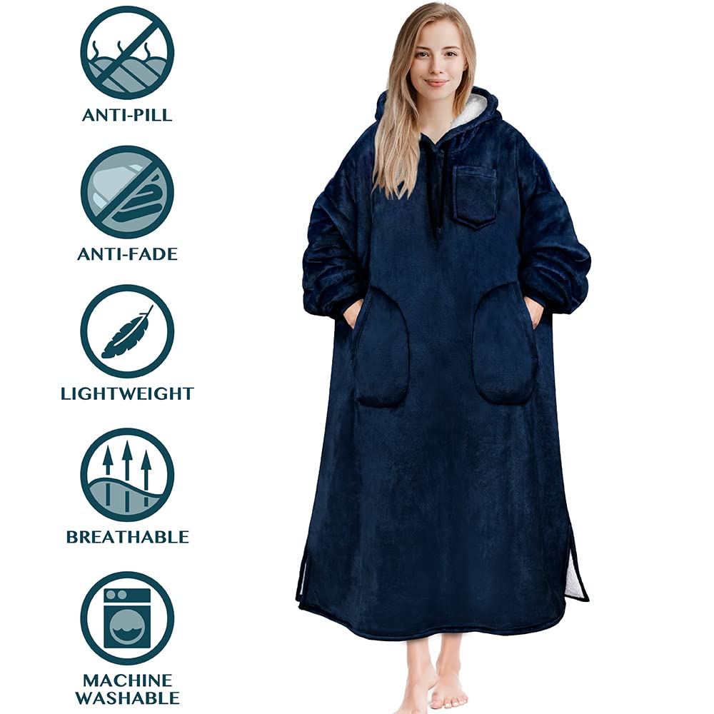 PAVILIA Wearable Blanket Hoodie for Women & Men - Sherpa Fleece Oversized Sweatshirt with Hood - Cozy Hooded Blanket Sweater for Lounge, Camping & Movie Nights