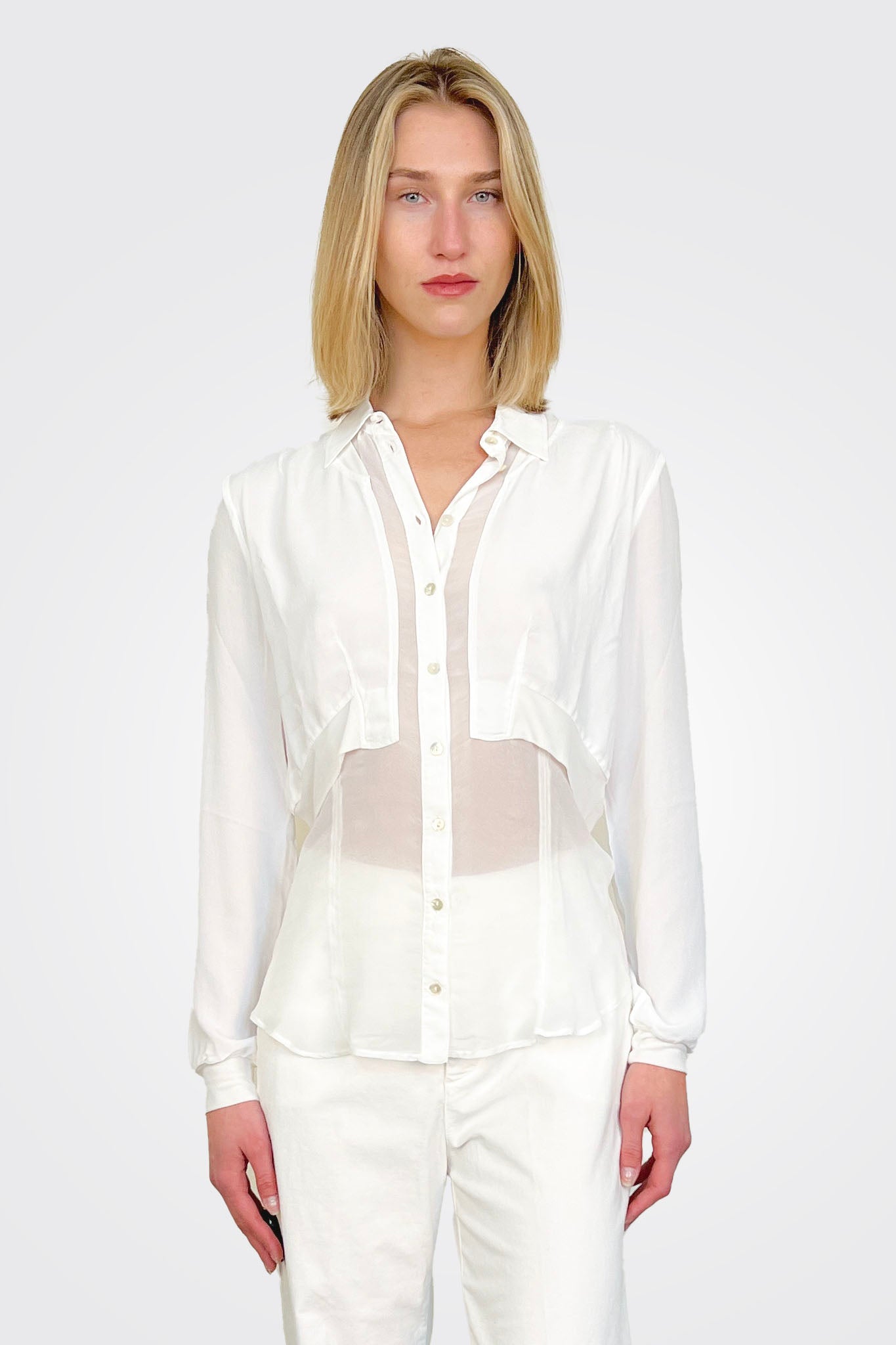Women's White Double Pocket Button-Down Shirt - Casual & Office Wear for Everyday Style