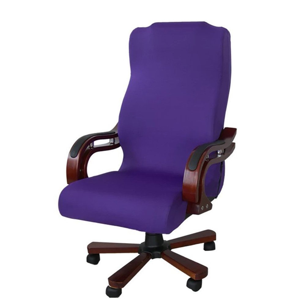 Stretch Polyester Office Chair Cover - L Size (Purple) for Computer & Swivel Chairs
