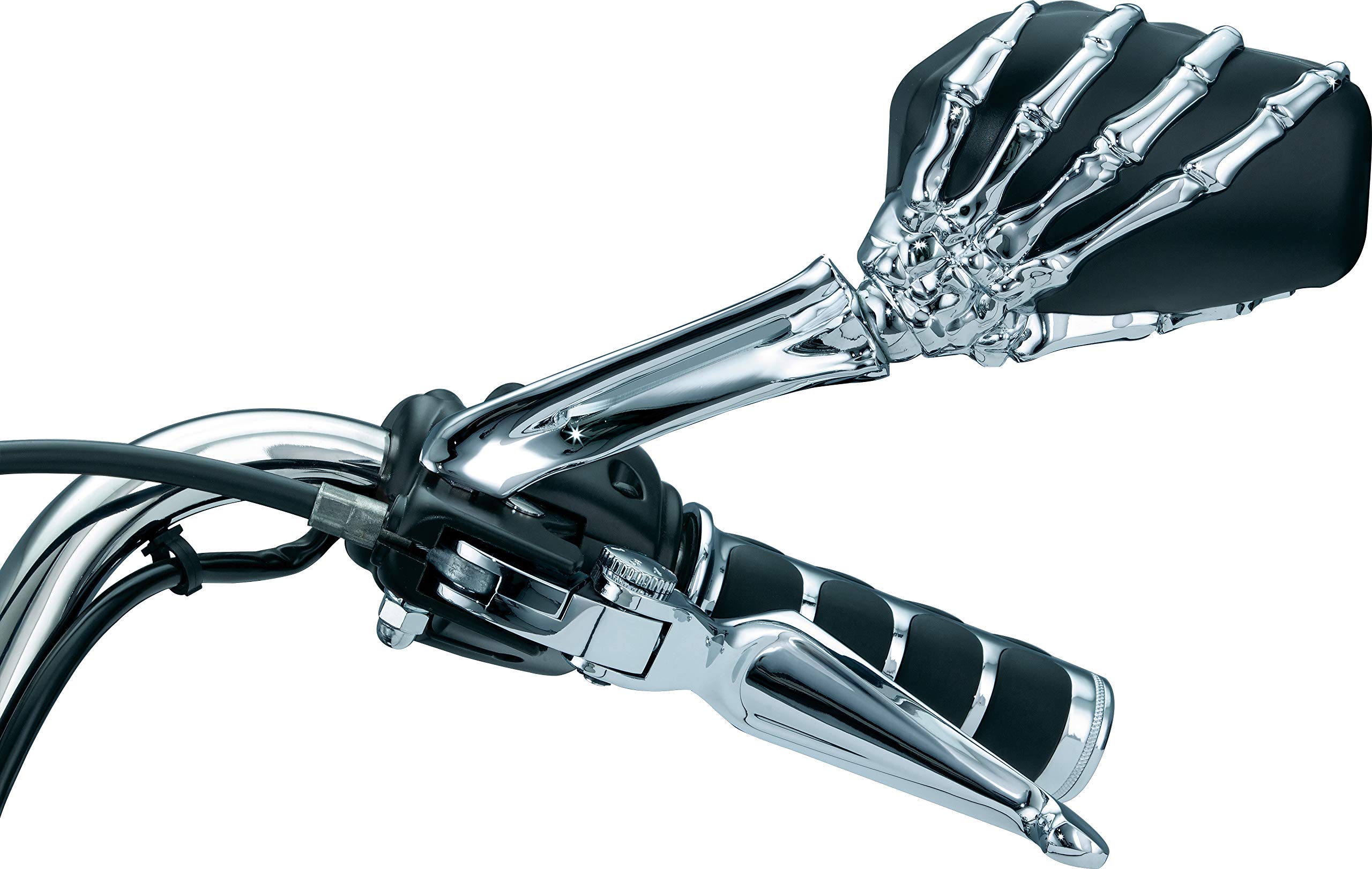 Kuryakyn 1759 Skeleton Hand Motorcycle Handlebar Mirrors - Chrome Stems & Black Heads, 1 Pair - Universal Fit for Cruiser, Chopper, and Custom Bikes - Enhances Safety and Style on the Road