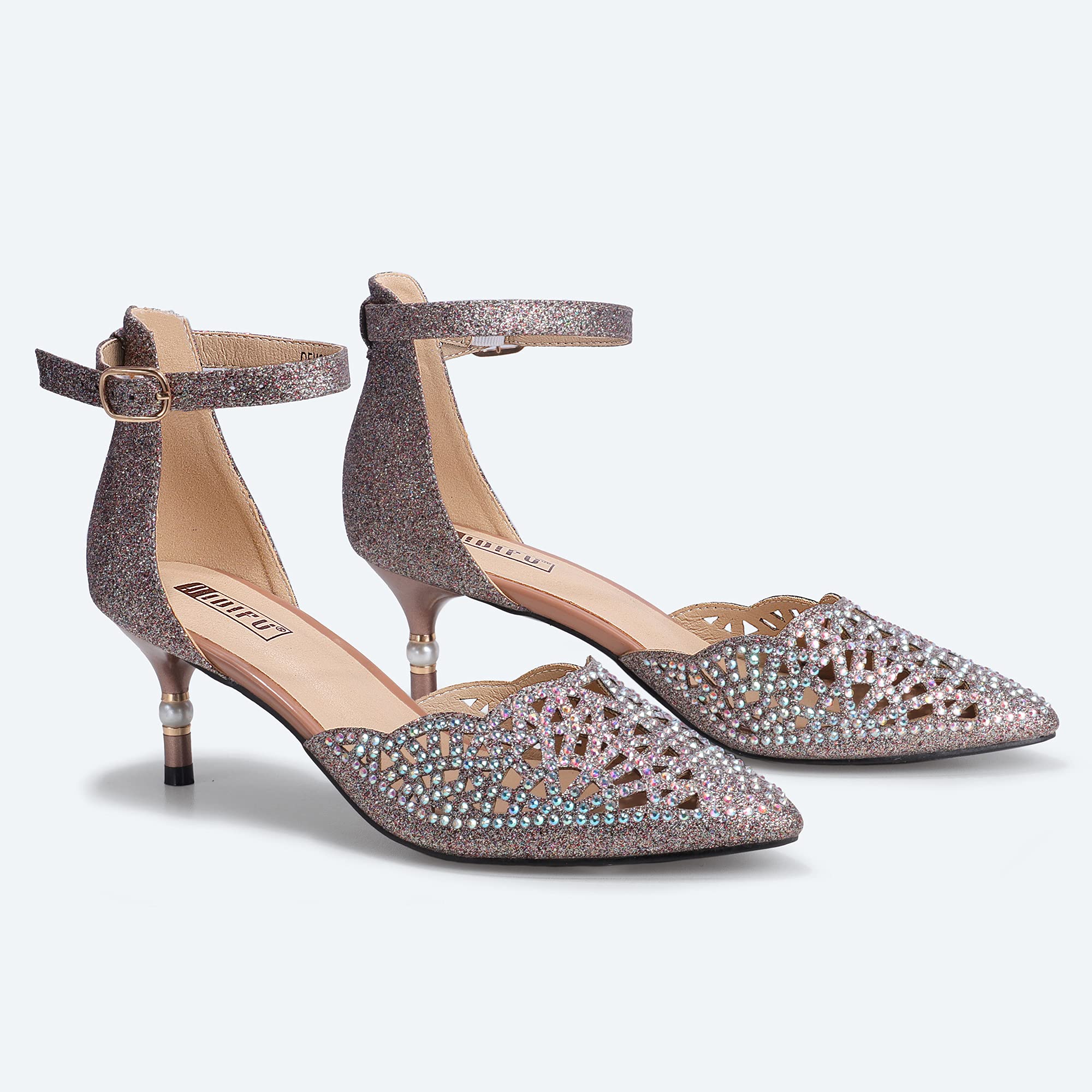 IDIFU Women's Rhinestone Sequins Kitten Heel Pumps - Elegant Wedding Shoes for Bride, Bridesmaid & Evening Party | Comfortable Low Heel Dress Shoes for Prom, Cocktail & Formal Occasions