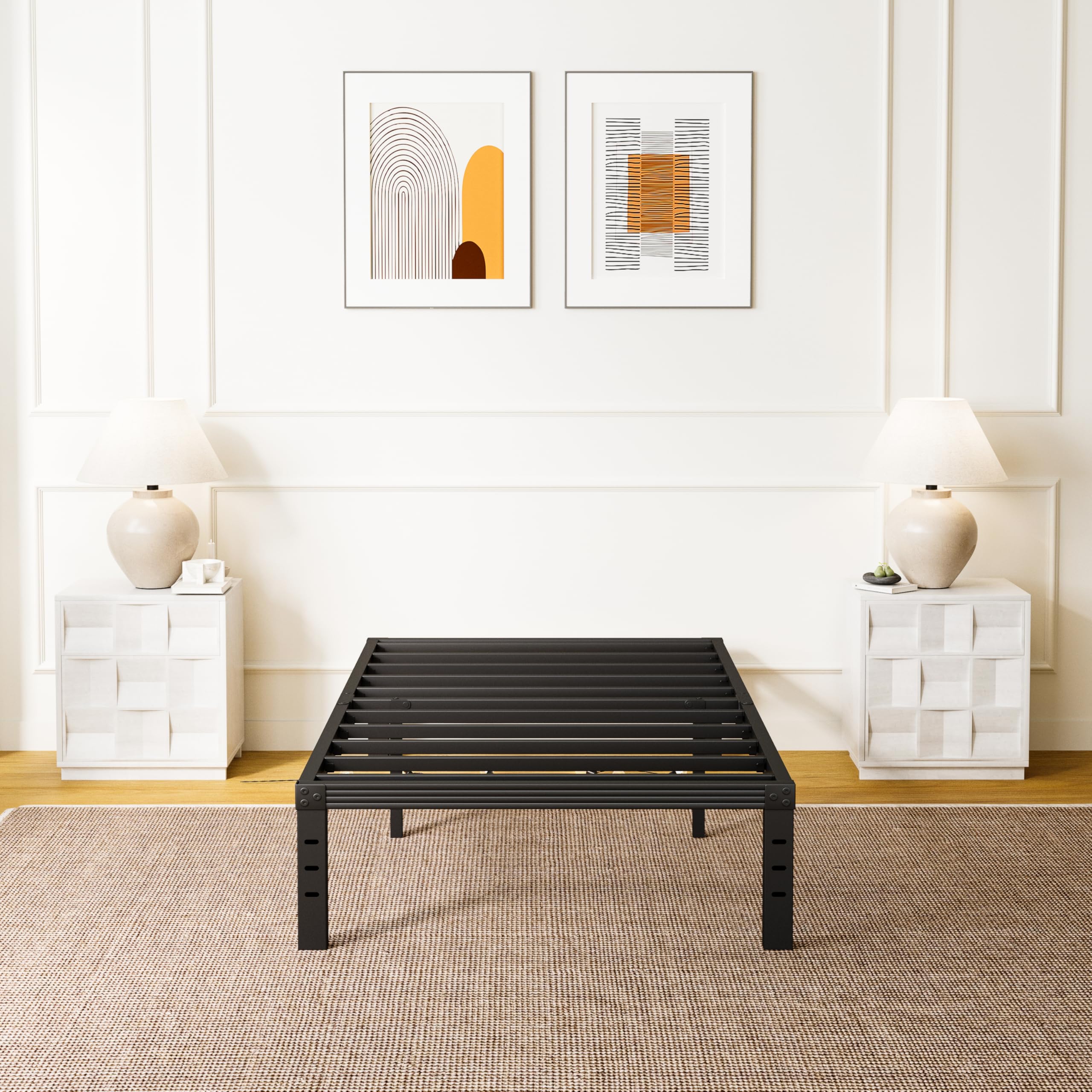 ZIYOO Twin Bed Frame with Heavy Duty Steel Slats - 14 Inch Platform Bed Frame, No Box Spring Needed, Noise Free & Easy Assembly - Under Bed Storage Space, Non-Slip Design, Black - Perfect for Kids Rooms, Guest Rooms & Small Spaces