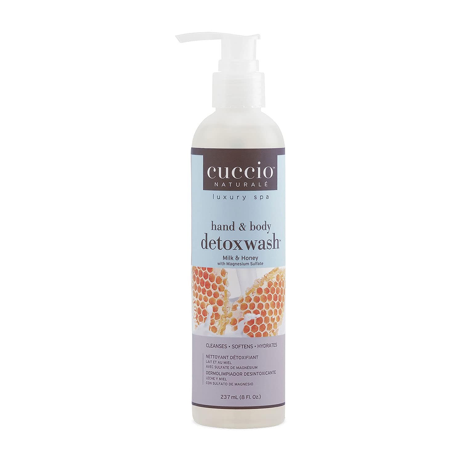 Cuccio Naturale Milk & Honey Hand and Body Detox Wash with Magnesium Sulfate - 8 fl oz | Hydrating & Detoxifying Body Wash for Dry Skin | Perfect for Spa Days & Relaxing Baths