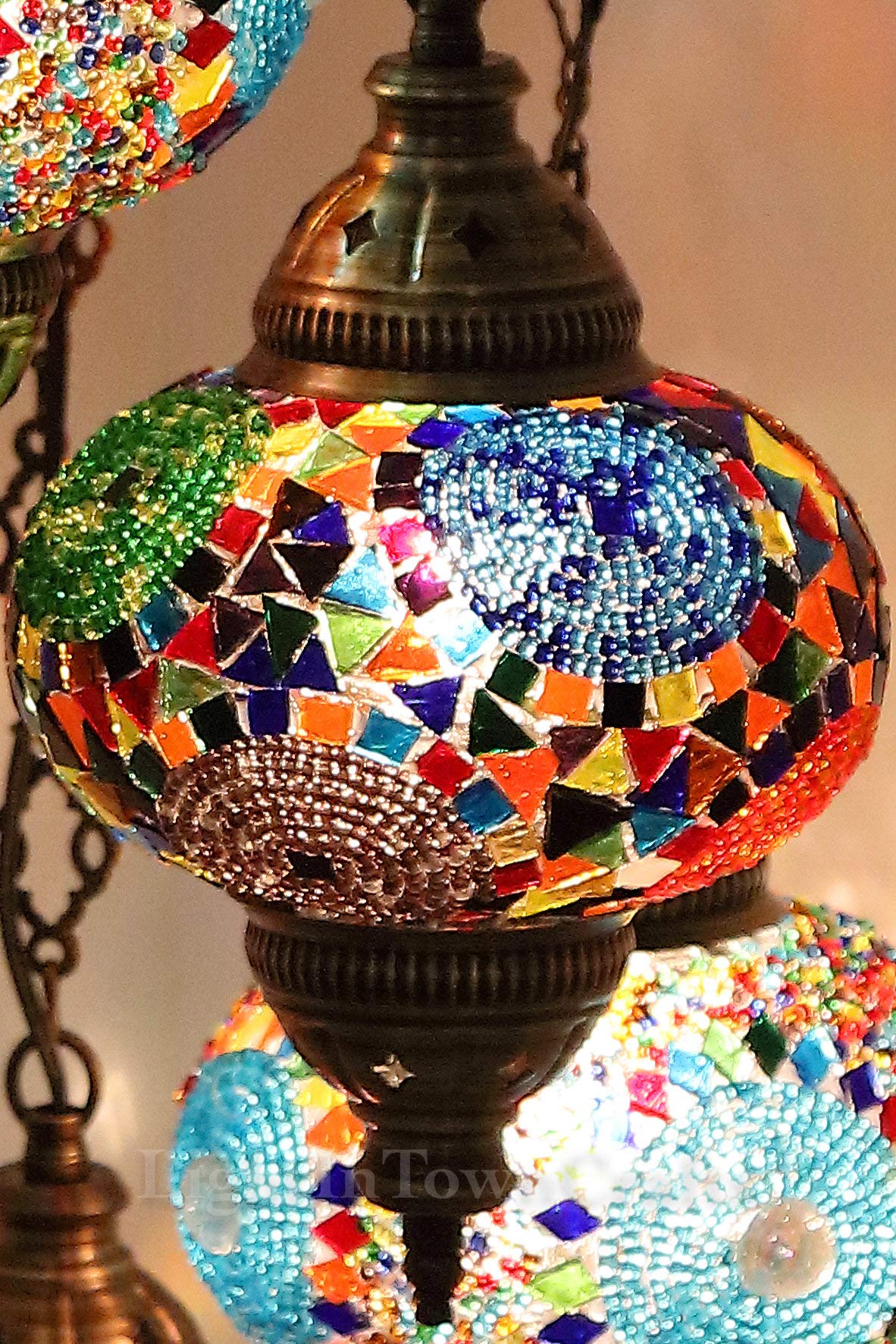 5 Globes Mosaic Chandelier - Turkish Tiffany Stained Glass Lamp - Moroccan Ceiling Pendant Light - Handcrafted Hanging Lantern for Living Room, Bedroom & Dining Room Decor