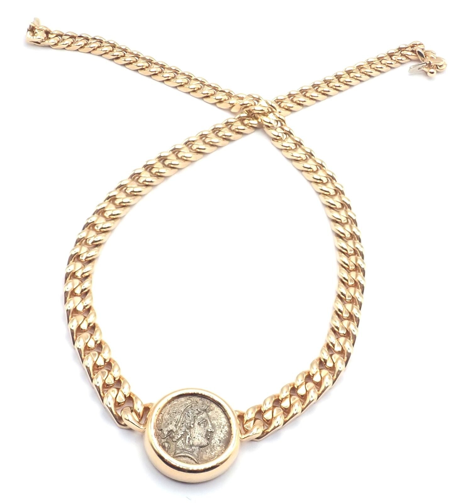 Authentic Bvlgari 18K Yellow Gold Monete Coin Link Necklace - Vintage Luxury Jewelry for Women - Perfect for Special Occasions & Gift Giving