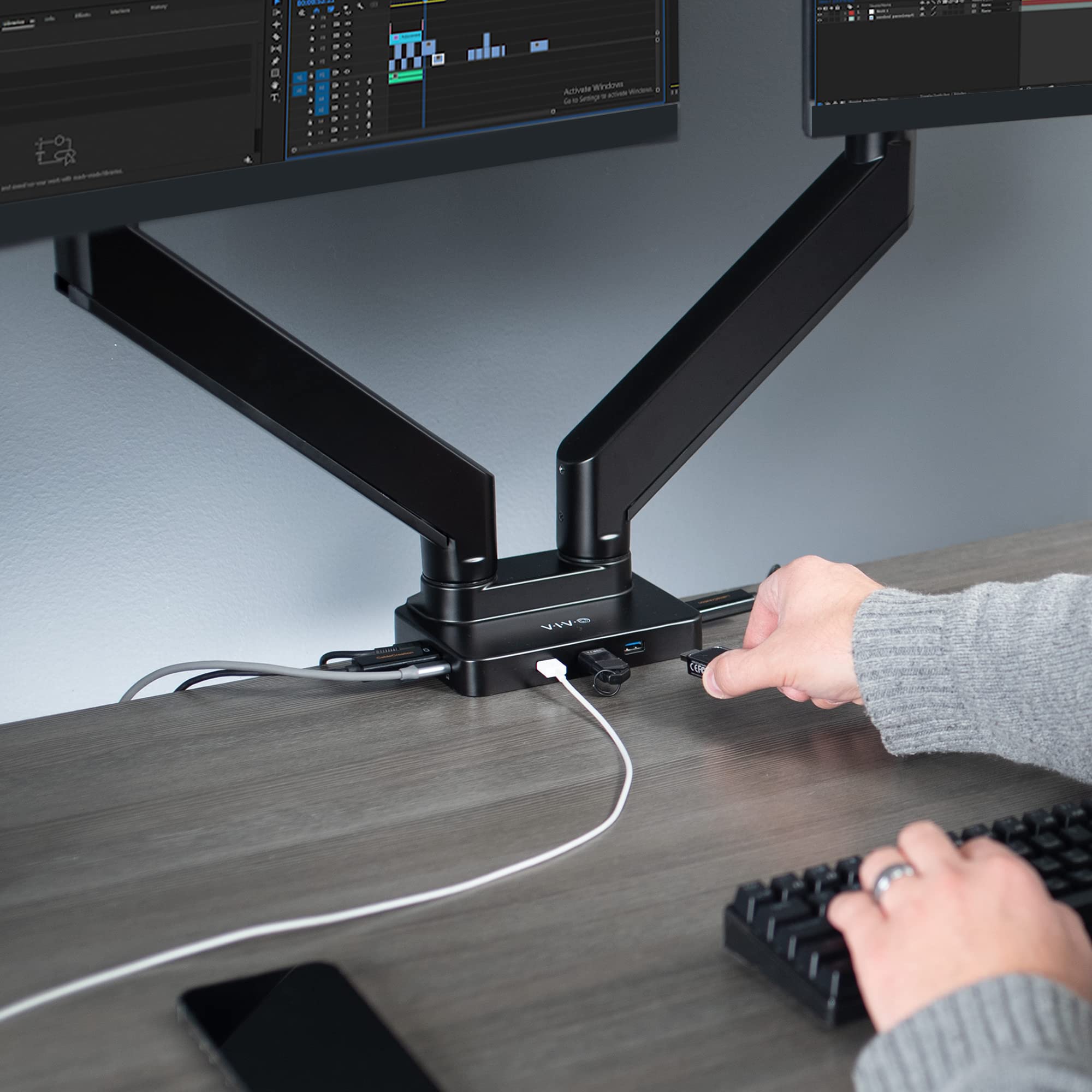 VIVO Heavy Duty Aluminum Dual Monitor Arm with USB-C Docking Station - Fits 35