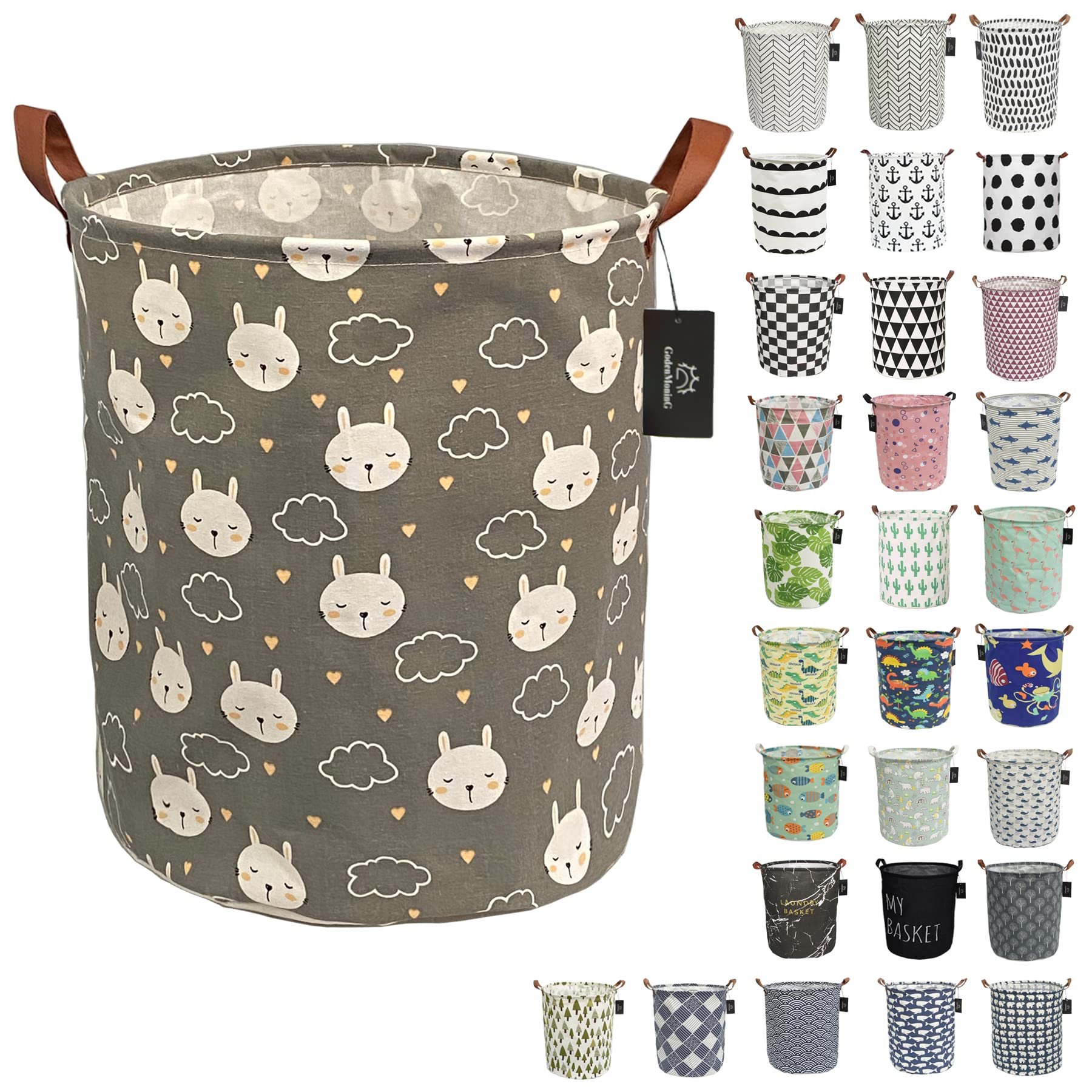 Foldable Laundry Hamper Basket - Large Waterproof Collapsible Storage Bin with Handles for Home Organization, Nursery, Toys & Clothes (Grey Bunny) | Perfect for Small Spaces, Kids Room & Laundry Room Storage