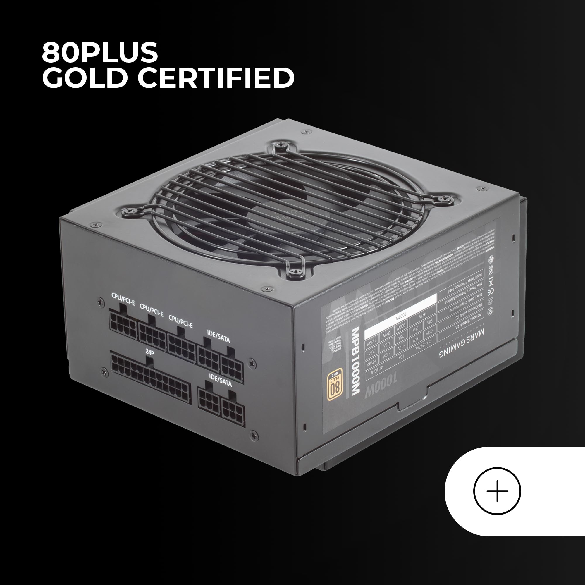 Mars Gaming MPB1000M 1000W 80 Plus Gold Certified Fully Modular Power Supply - Black | High Efficiency PC Gaming PSU for Custom Builds & Workstations
