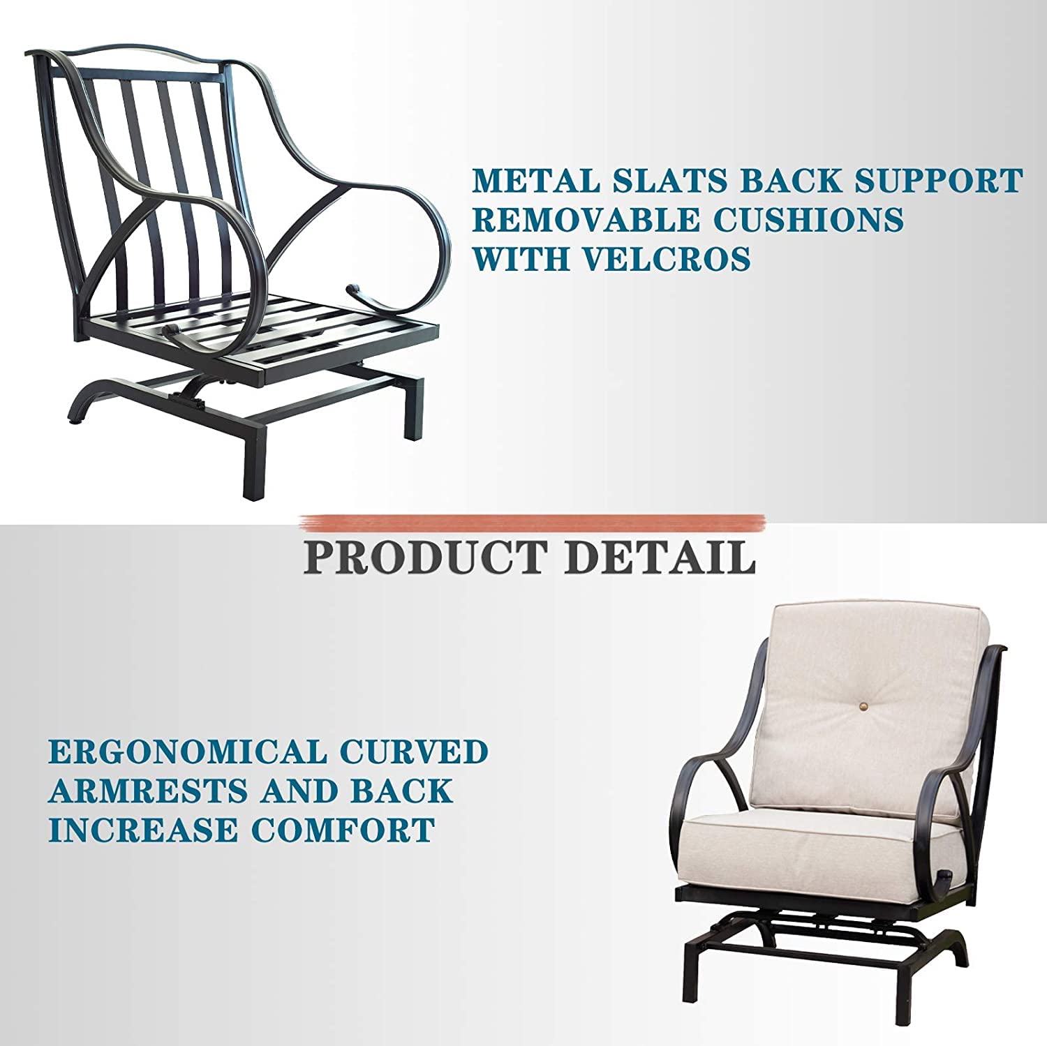 **Festival Depot 1 Patio Dining Chair with Thick Cushions - Sturdy Metal Frame Outdoor Furniture for Bistro, Deck, Garden - Beige (B-PF19110-W) - Perfect for Relaxing, Entertaining, and Outdoor Dining**