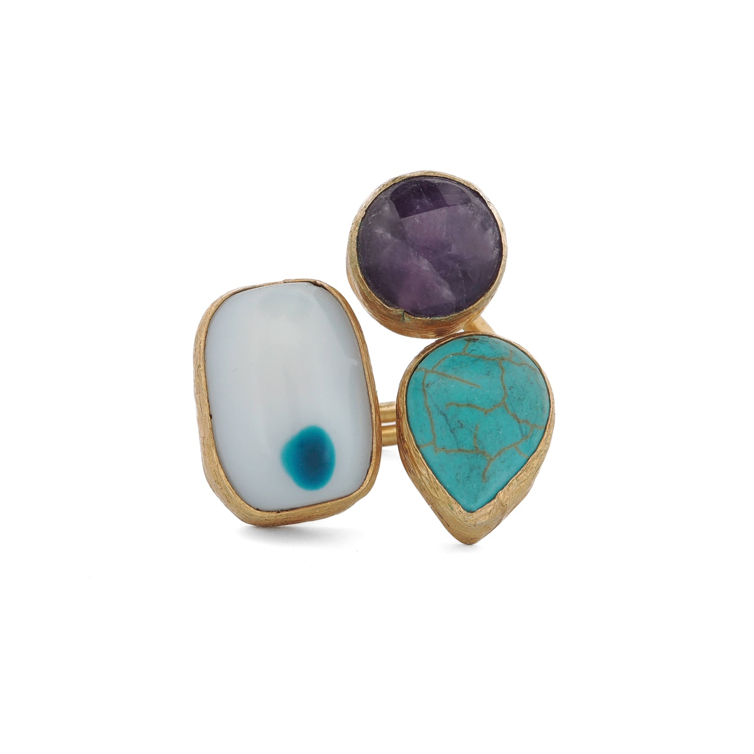 Triple Gemstone Aura Vintage Adjustable Ring for Women - Elegant Bohemian Style Stackable Jewelry for Daily Wear, Gift Giving & Special Occasions