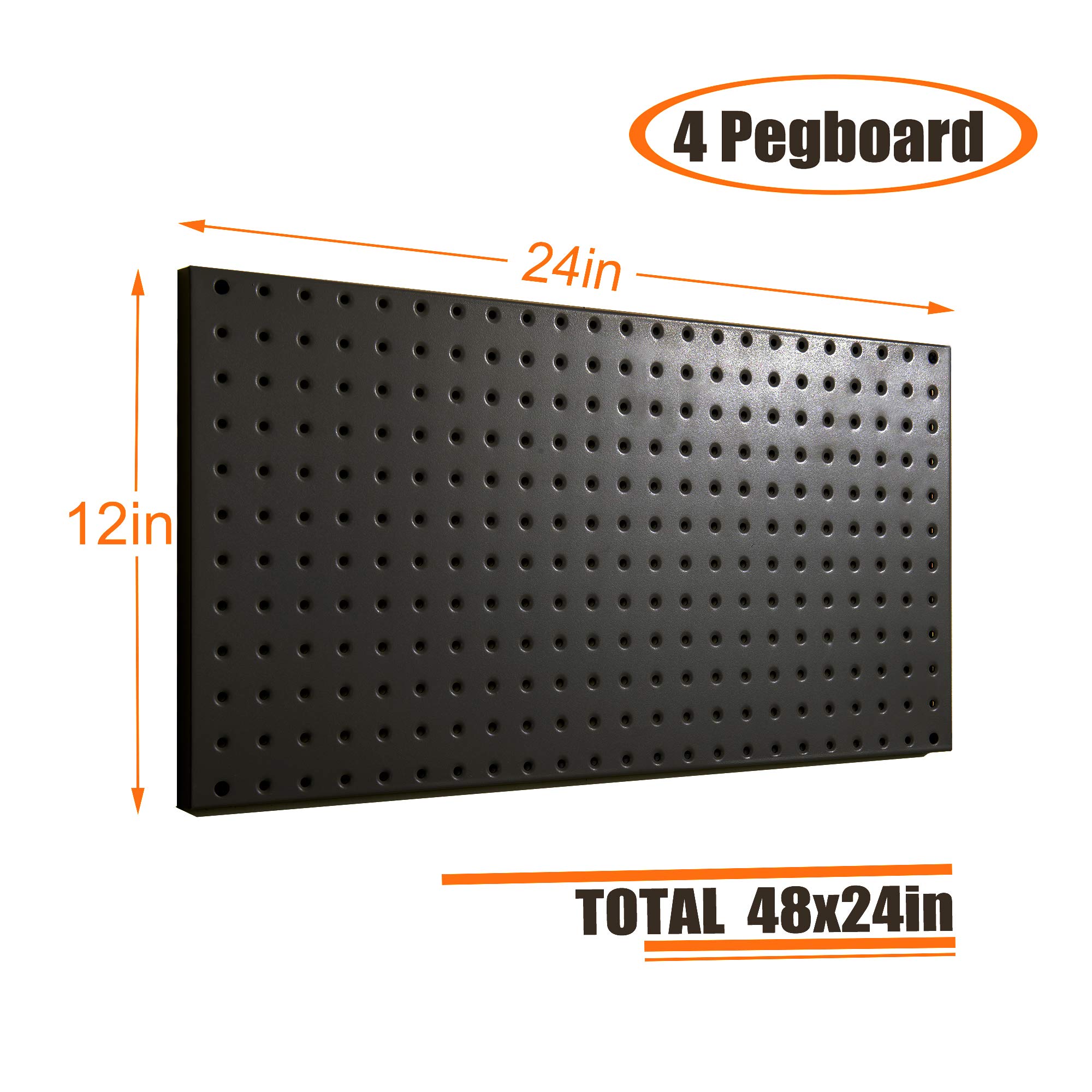 Wallmaster Pegboard Organizer Garage Storage - 48pcs Pegboard Hooks Set, 48x24 Inch Steel Peg Board & 4 Storage Bins for Tool Organization (Black) - Perfect for Garage, Workshop, Shed, and Home DIY Projects