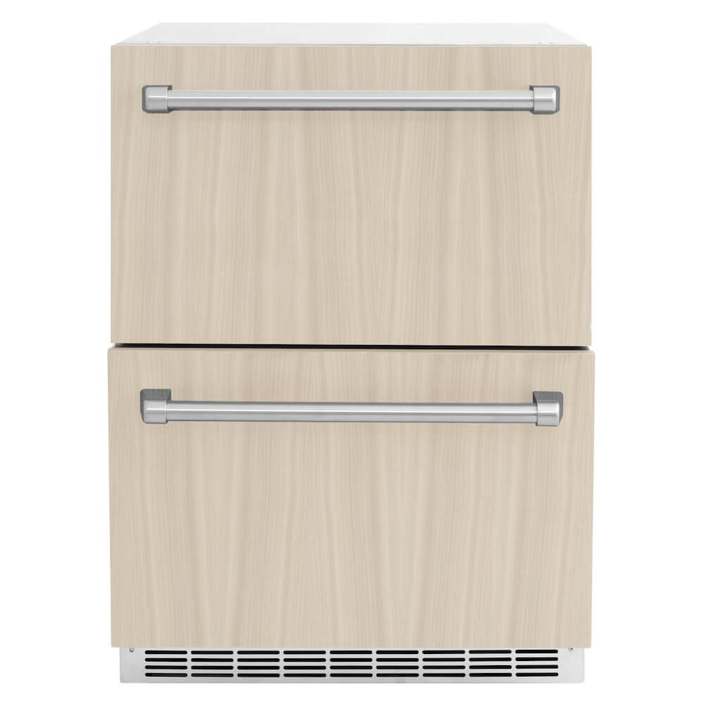 ZLINE 24 Inch Stainless Steel Outdoor Rated Refrigerator Drawer - Panel Ready Dual Door Design (168 Can Capacity) - Perfect for Outdoor Kitchens, Patio Bars & Backyard Entertaining