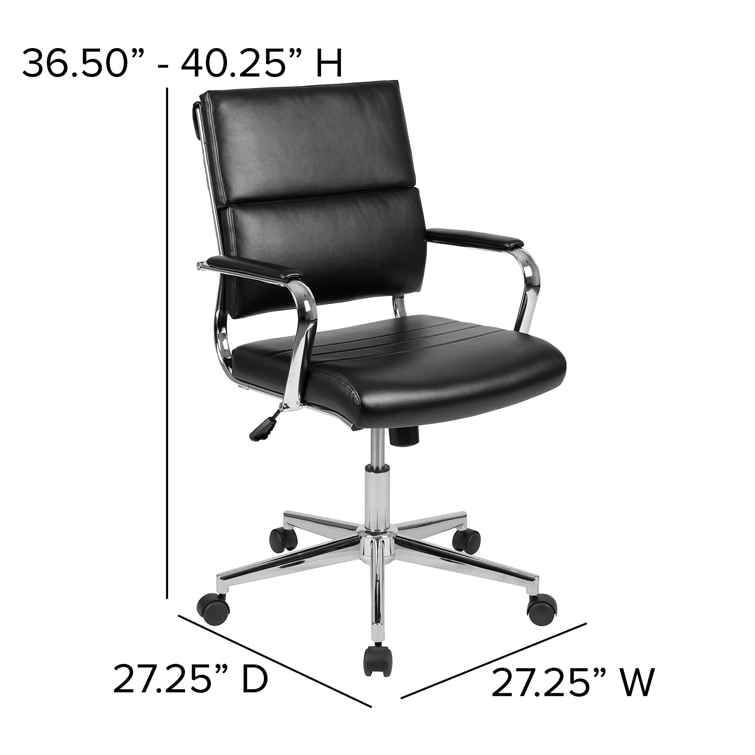 Merrick Lane McEntyre Mid-Back Ergonomic Office Chair - Faux Leather Executive Swivel Desk Chair with Adjustable Height & Padded Arms - Modern Panel Back Design for Home Office & Workspace Comfort