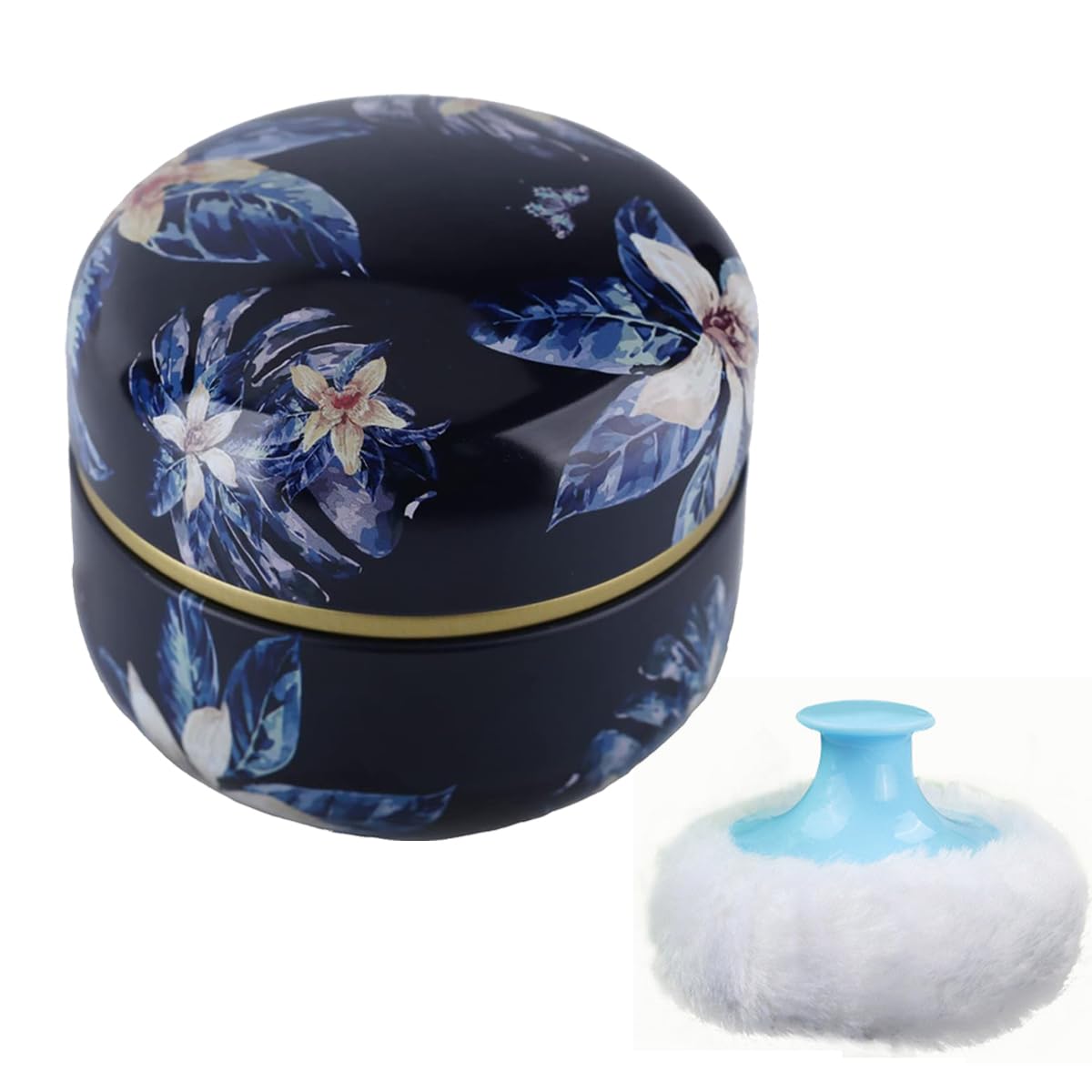 FOTN Premium Body Powder Puff & Container Set - Dusting Powder Applicator for Women & Baby Care - Deep Blue Loose Powder Dispenser for Smooth Skin Application - Ideal for Daily Hygiene & Post-Bath Use