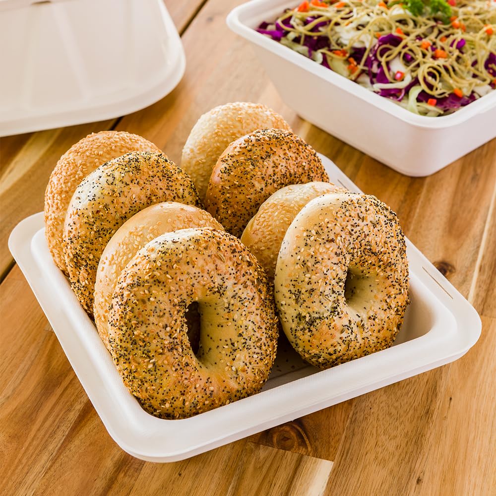 Eco-Friendly 100-Pack Compostable Bagasse Lids for 128oz Bowls | PFAS-Free, Microwave Safe, Reinforced Edge Disposable Lids | Perfect for Restaurants, Catering & Takeout Meals