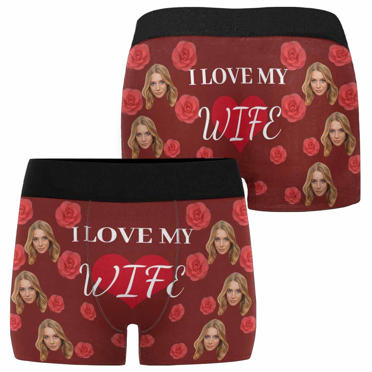 Custom Printed Boxer Briefs for Men - Personalized Underwear with Red Rose Heart Design - Perfect for Valentine's Day Gifts, Anniversary Presents & Romantic Occasions