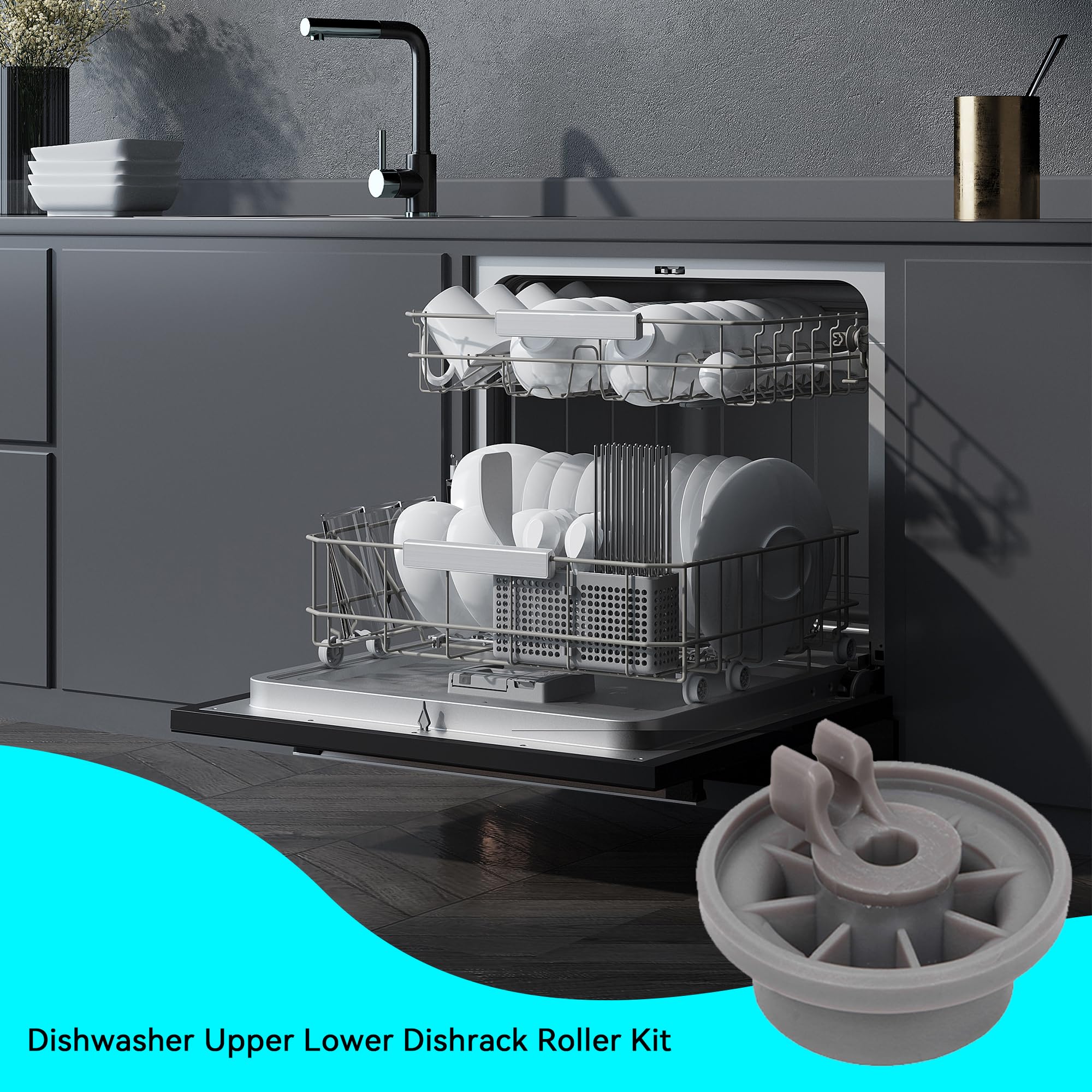 8PCS Dishwasher Roller Assembly Replacement - Compatible with Kenmore Upper & Lower Dish Rack Wheels - Durable Rollers for Smooth Gliding - Perfect for Kitchen Appliance Repair and Maintenance