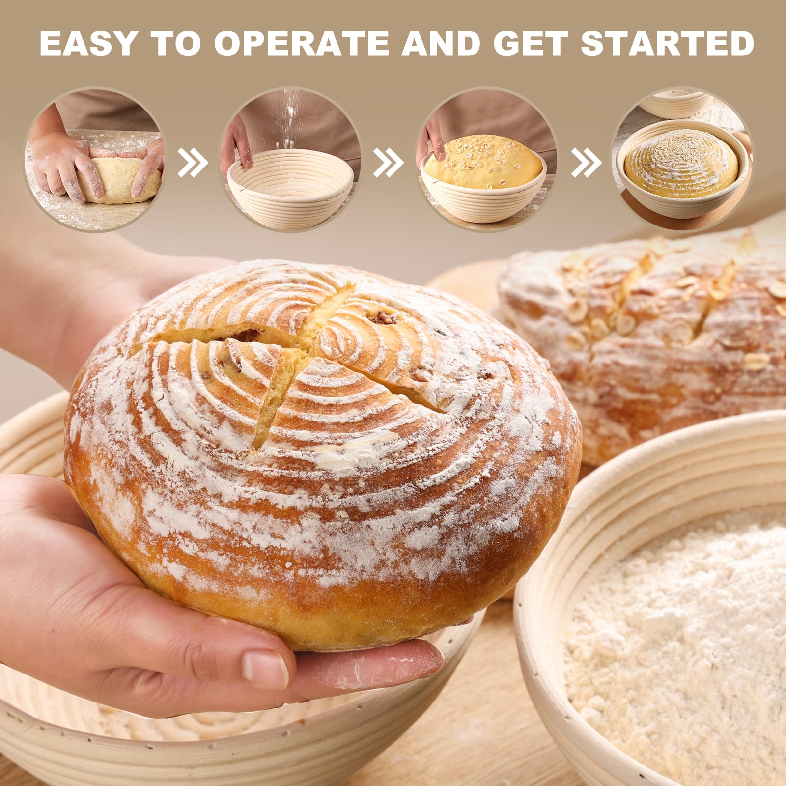 2-Pack 8 Inch Round Bread Proofing Baskets with Liners - Perfect for Sourdough, Artisan Bread Baking at Home - Ideal for Professional Bakers & Bread Making Enthusiasts (Use for Homemade Bread, Pizza Dough & Pastry Rising)