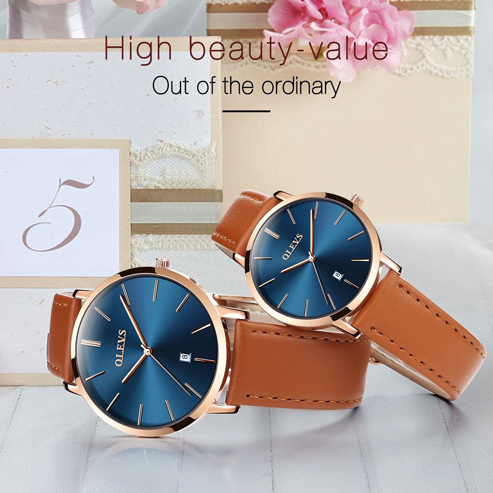 OLEVS Women's Waterproof Analog Quartz Watch - Ultra Thin Leather Strap with Date Calendar, Fashion Yellow Wristwatch for Everyday Wear, Office & Casual Outfits | Perfect Gift for Women