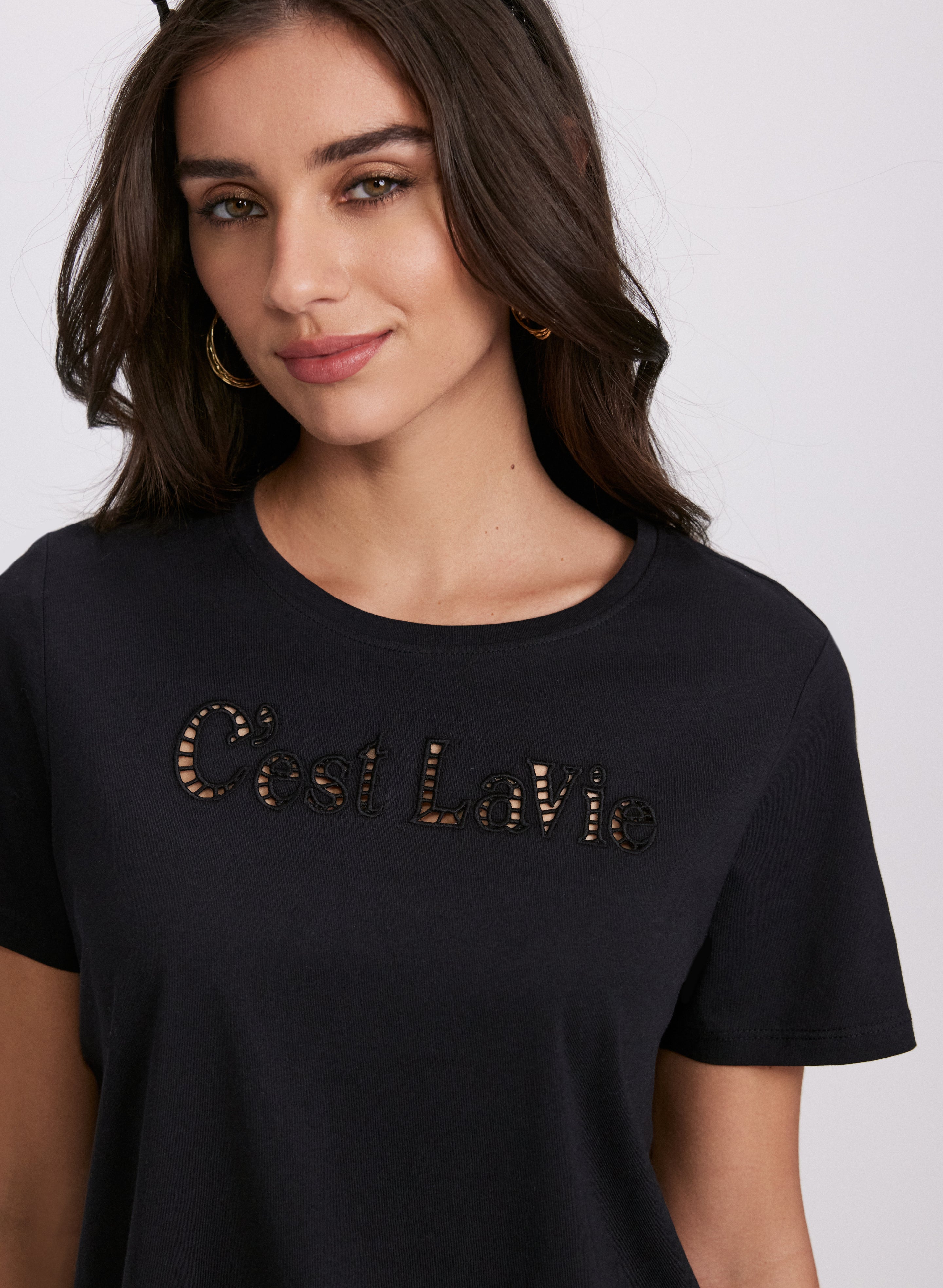 Cut Out Script T-Shirt - Trendy Women's Fashion Tee for Casual Wear & Everyday Outfits