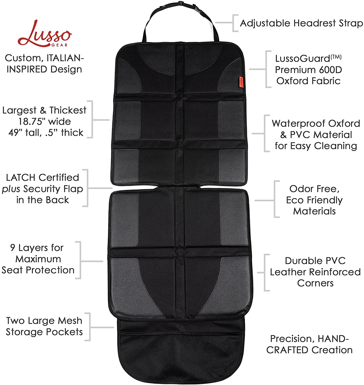 Lusso Gear 2 Pack Waterproof Car Seat Protectors (Black with Red) & Baby Backseat Mirror - Premium Oxford Fabric for Leather & Fabric Seats Protection - Perfect for Family Travel, Road Trips & Daily Commute