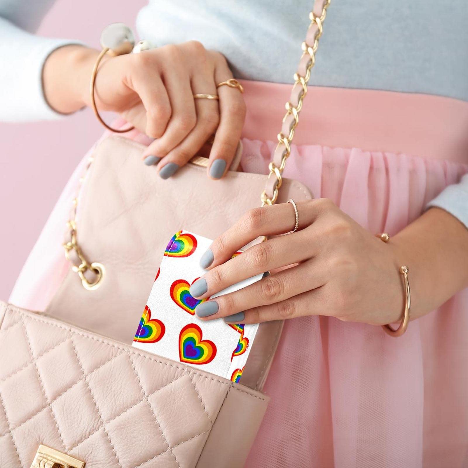 Personalized Lipstick Case - Rainbow Heart Makeup Pouch for Travel & Daily Use