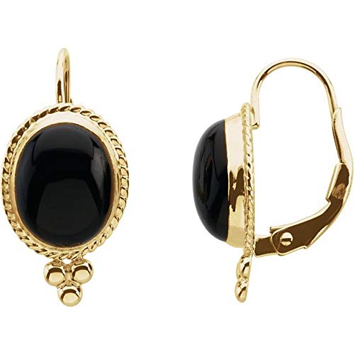 14K Yellow Gold Onyx Rope Lever Back Earrings - Elegant Cabochon Dangle Earrings for Women, Perfect for Parties, Weddings & Evening Events
