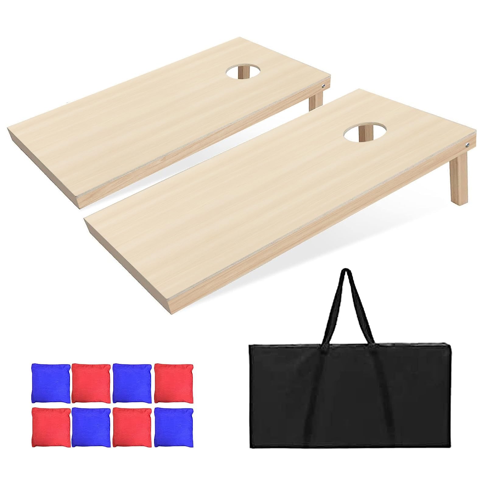 Premium Cornhole Set with 2 Wooden Boards & 8 Bean Bags - Portable Outdoor Toss Game for Backyard, Beach, Tailgating, and Parties - Includes Carrying Case for Easy Transport