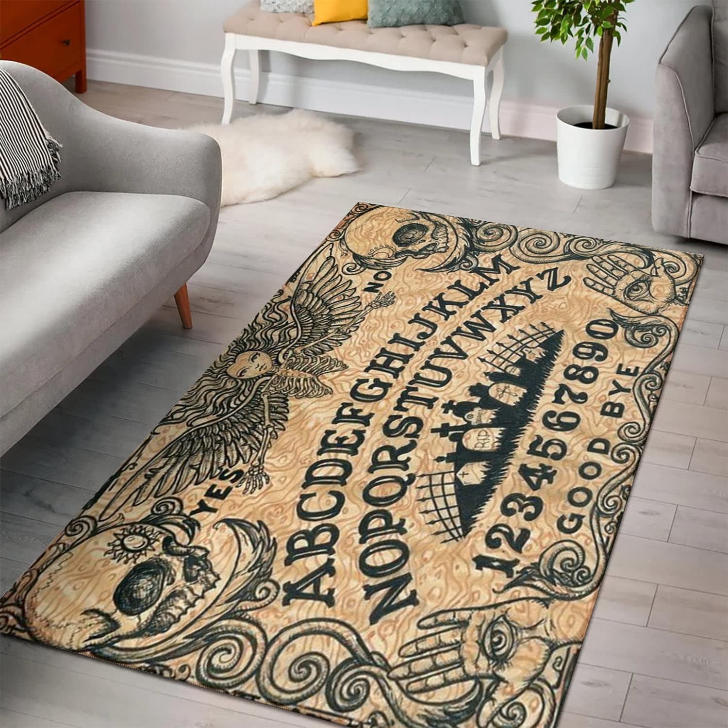 Vintage Ouija Board of The Dead Gothic Area Rug - Spiritual Abstract Art Rug XL - Perfect for Halloween Decor, Gothic Home Decor & Witchy Aesthetic Spaces