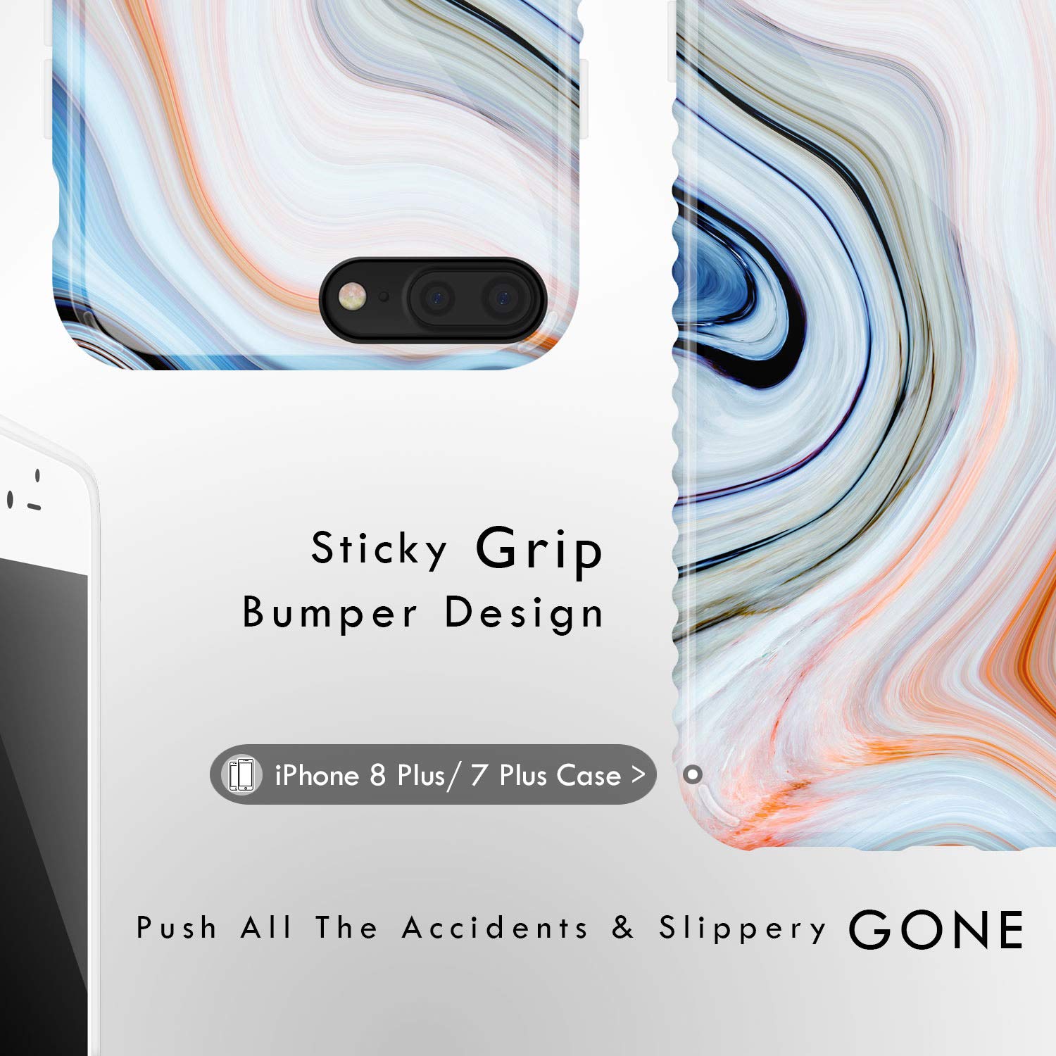 Premium Marble Design iPhone 8 Plus & iPhone 7 Plus Case - Akna GripTight Series Shockproof Silicone Cover with HD Printing | Perfect for Work, Travel & Everyday Protection (Graphic 101985)