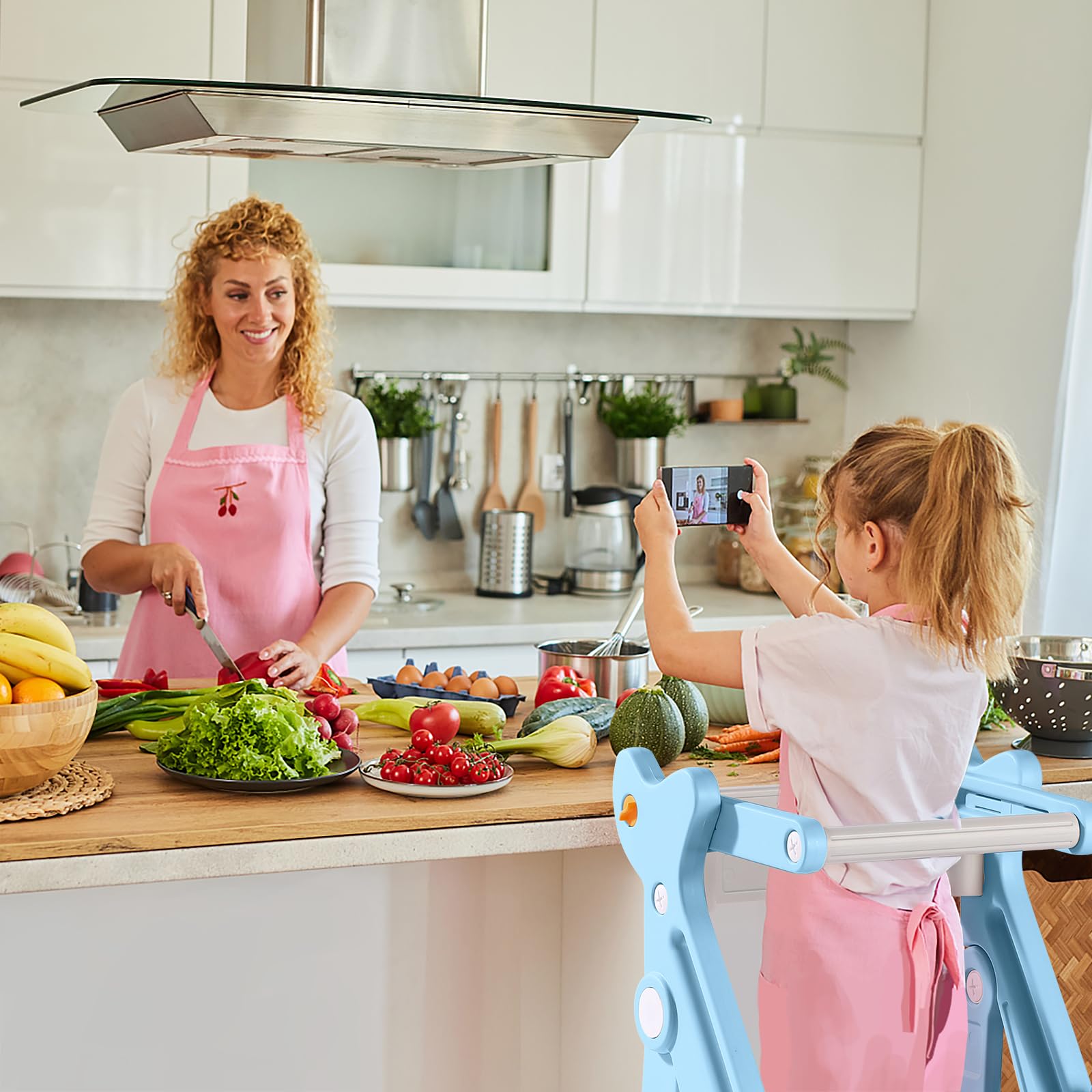 Foldable Adjustable Height Toddler Kitchen Step Stool - Safe Standing Tower Helper for Kids Cooking & Learning - Perfect for Baking, Washing Hands & Countertop Activities