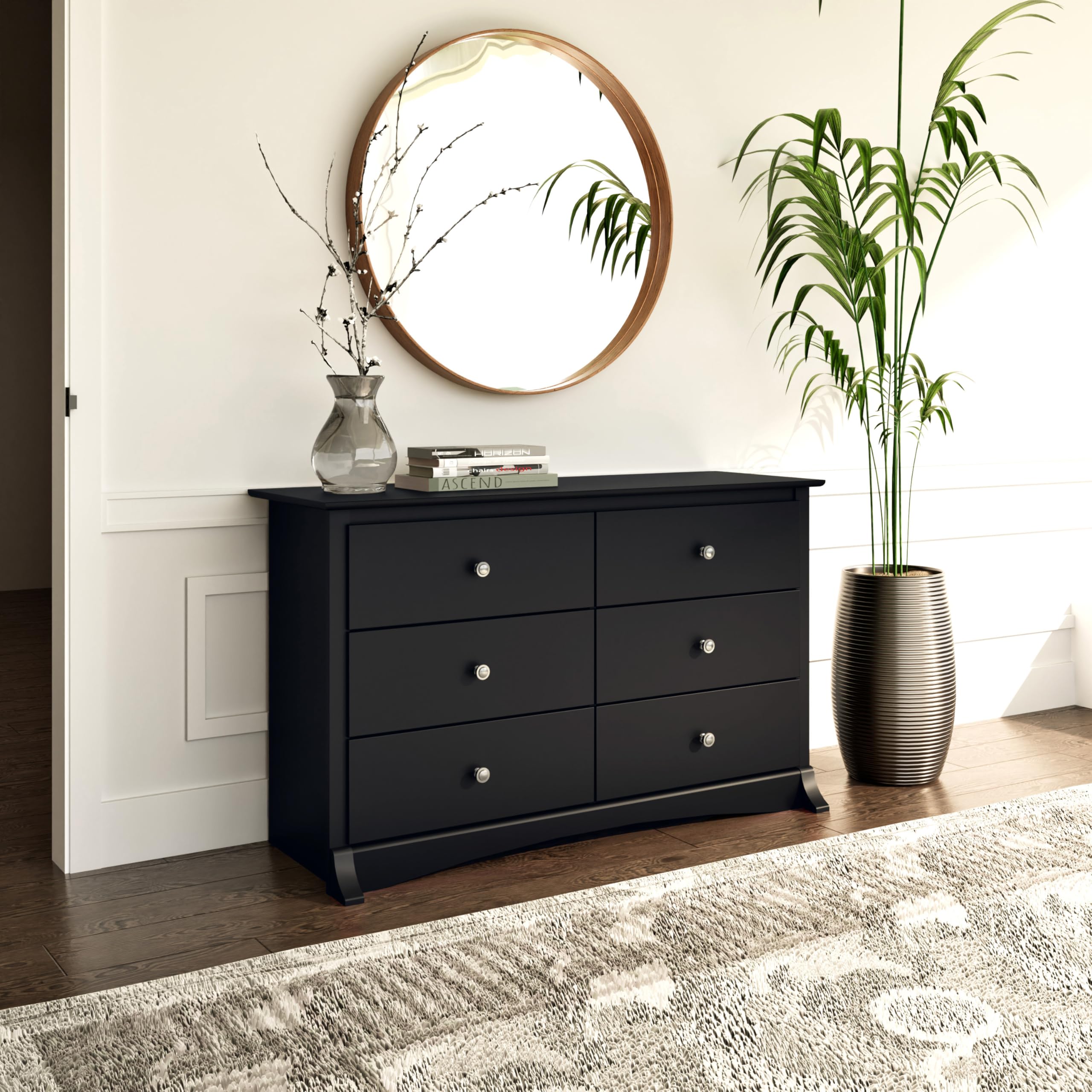 Prepac Sonoma Traditional 6-Drawer Dresser for Bedroom - Black Wooden Chest of Drawers 17.5
