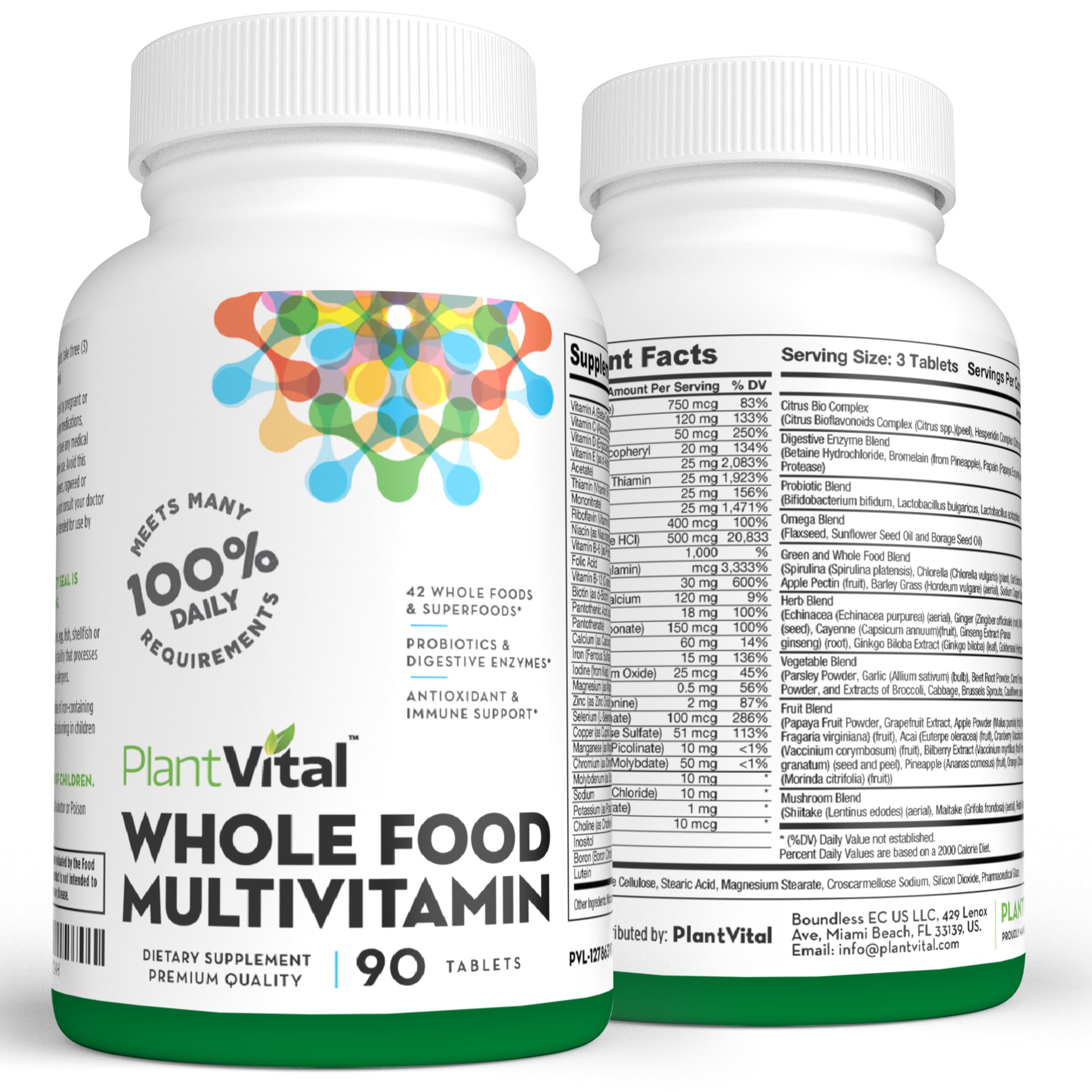 Plantvital Whole Food Multivitamin - 42 Superfoods with Raw Vegetables & Fruits, Earth Energy Supplement - 90 Tablets for Daily Nutrition & Immune Support