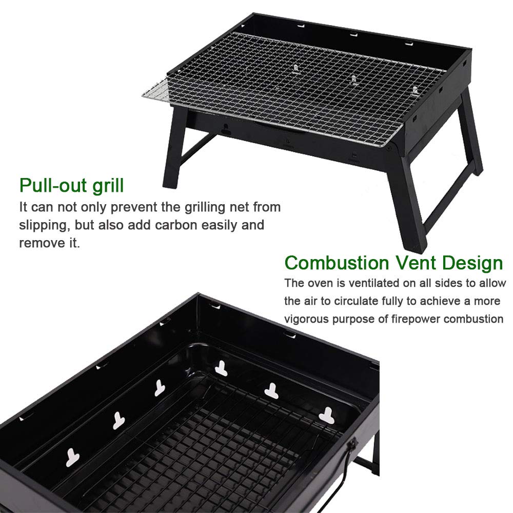 Portable Folding Lightweight BBQ Charcoal Grill - Small Outdoor Cooking Grill for Camping, Hiking, Picnics & Backyard Barbecues | Compact & Easy to Carry