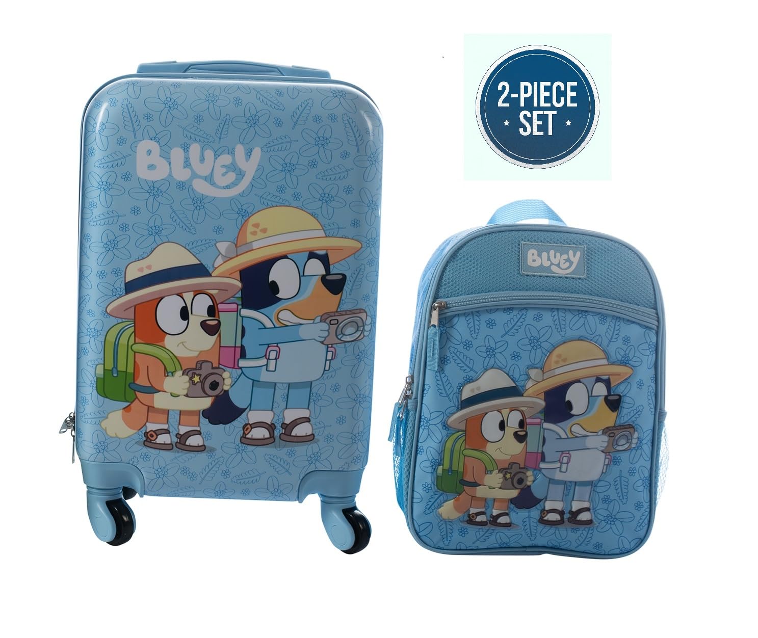 Bluey Kids Luggage and Backpack Set - 18 Inch Wheeled Carry-On Suitcase & 13.75 Inch School Backpack for Travel, School & Day Trips | Durable Children's Luggage with Wheels & Matching Backpack